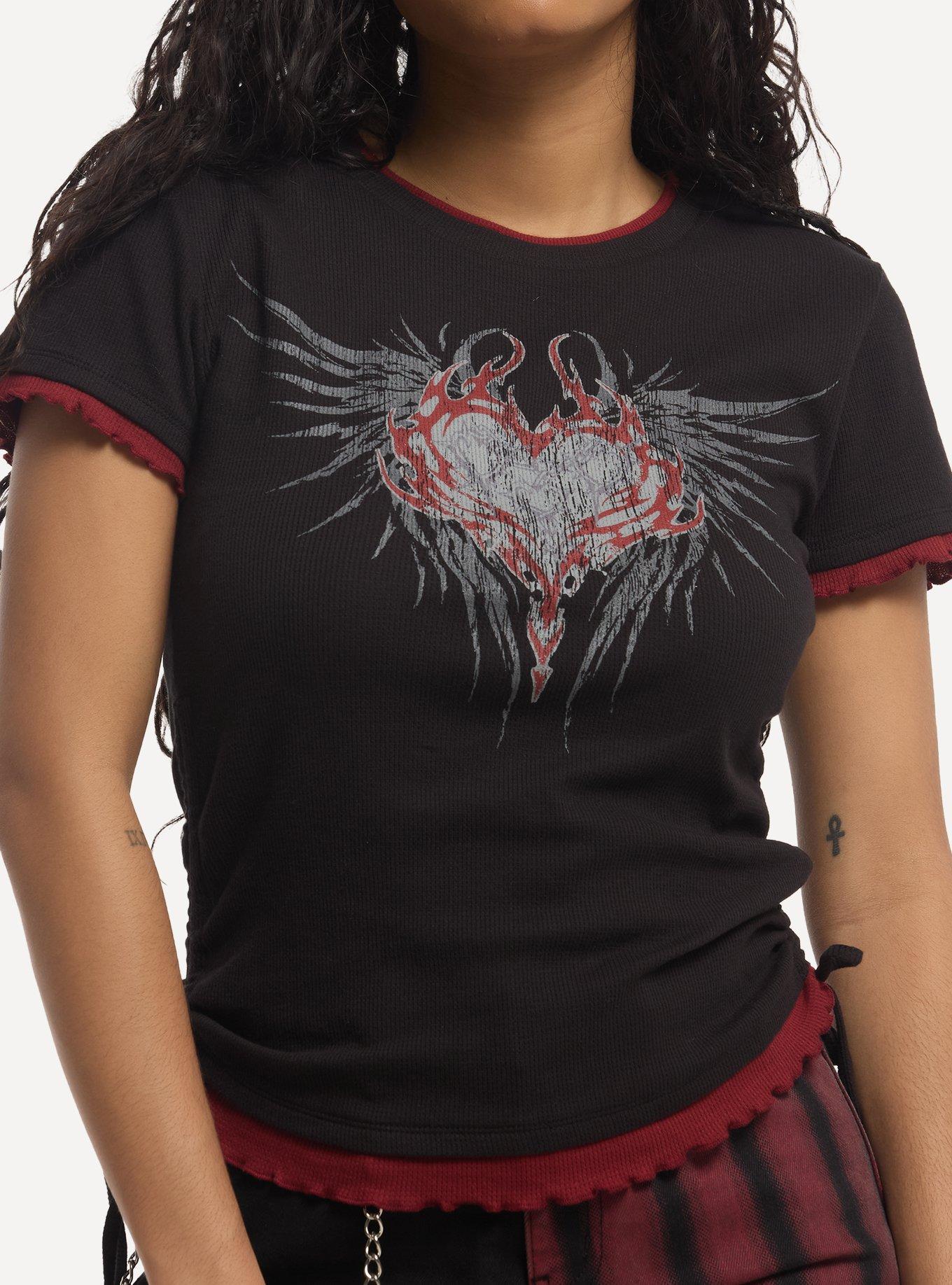 Social Collision Tribal Heart Wing Layered Girls Top, , hi-res