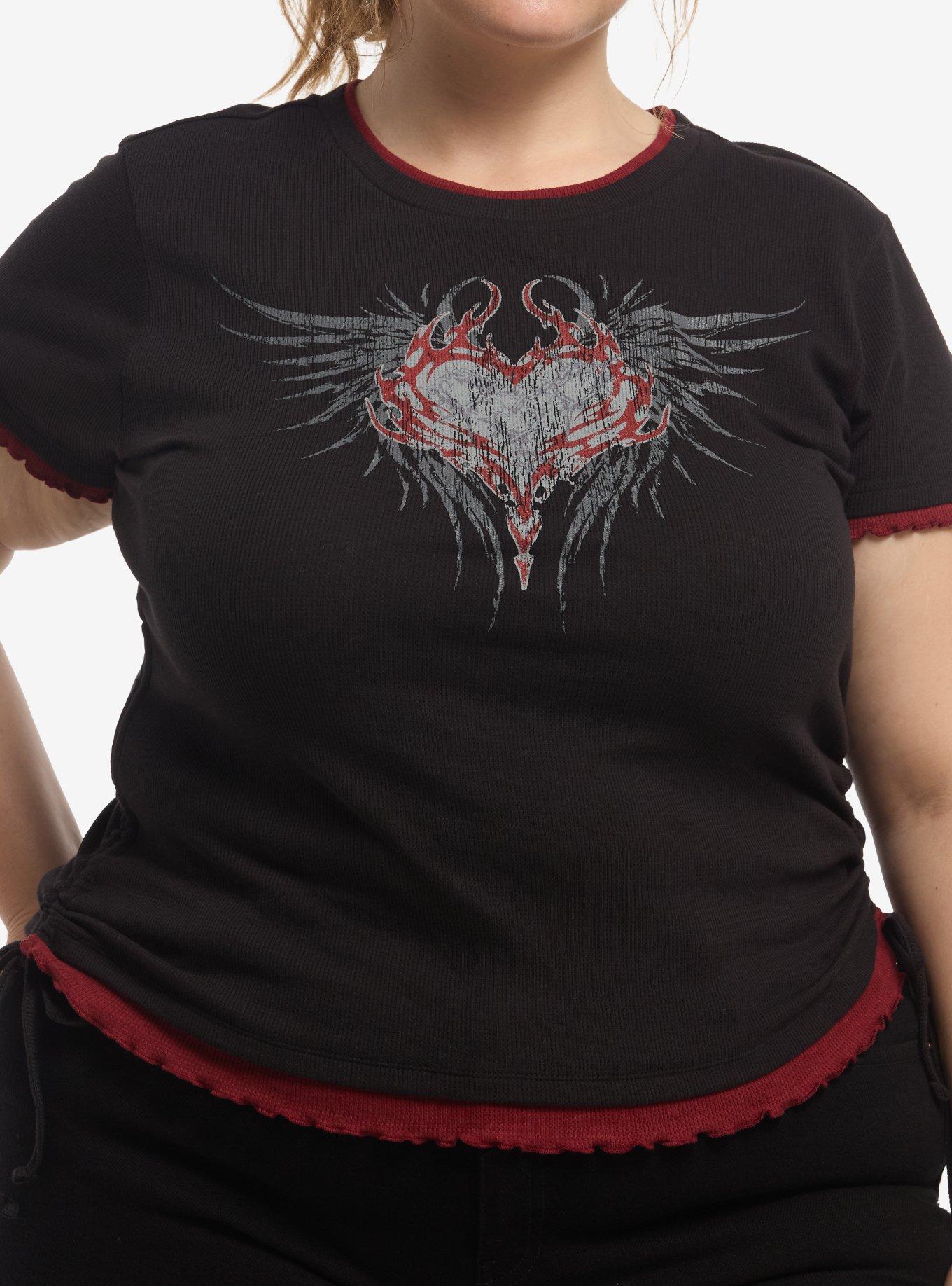 Social Collision Tribal Heart Wing Layered Girls Top Plus Size, , hi-res