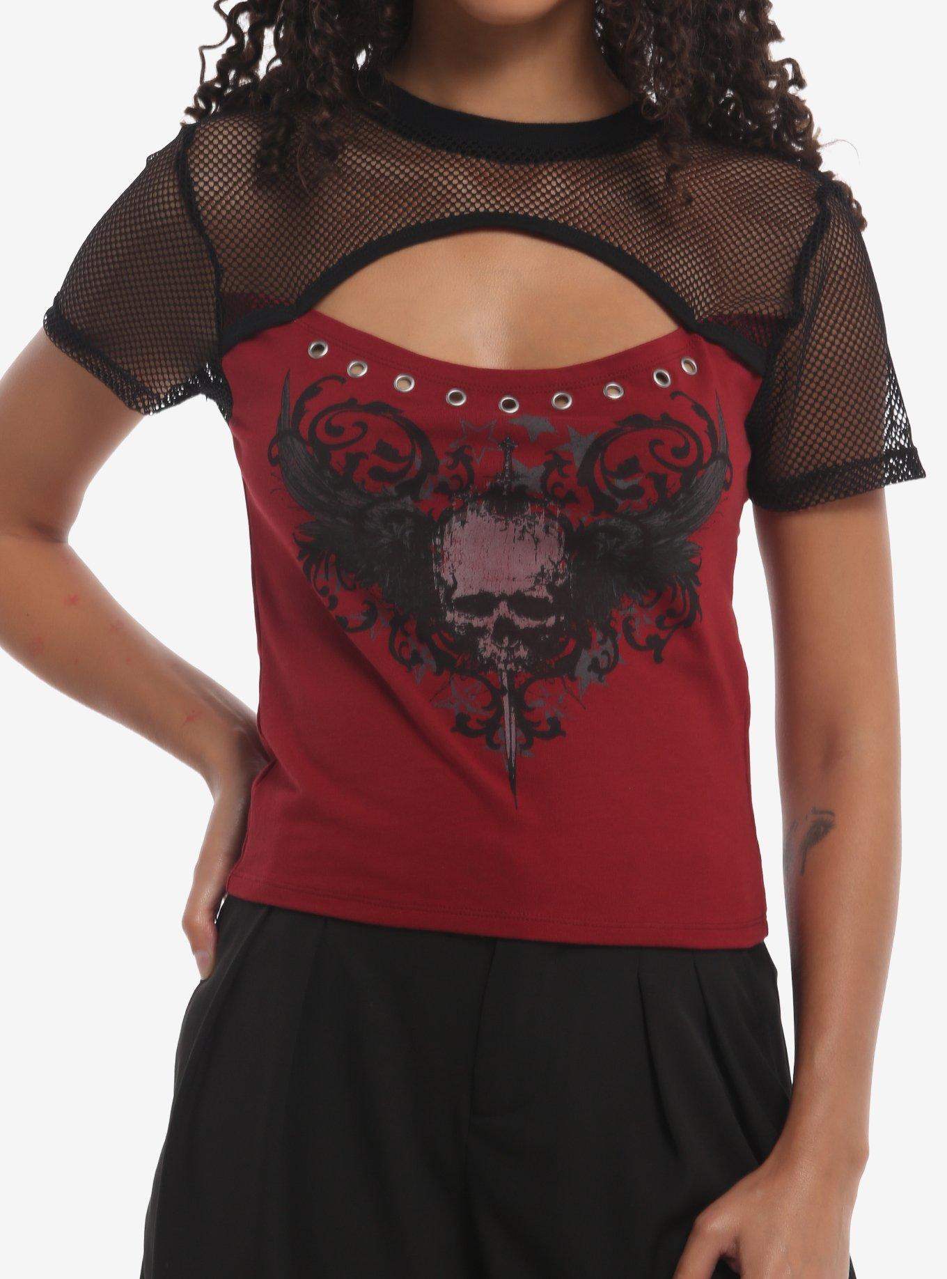 Social Collision Skull Fishnet Cutout Girls Baby T-Shirt, , hi-res