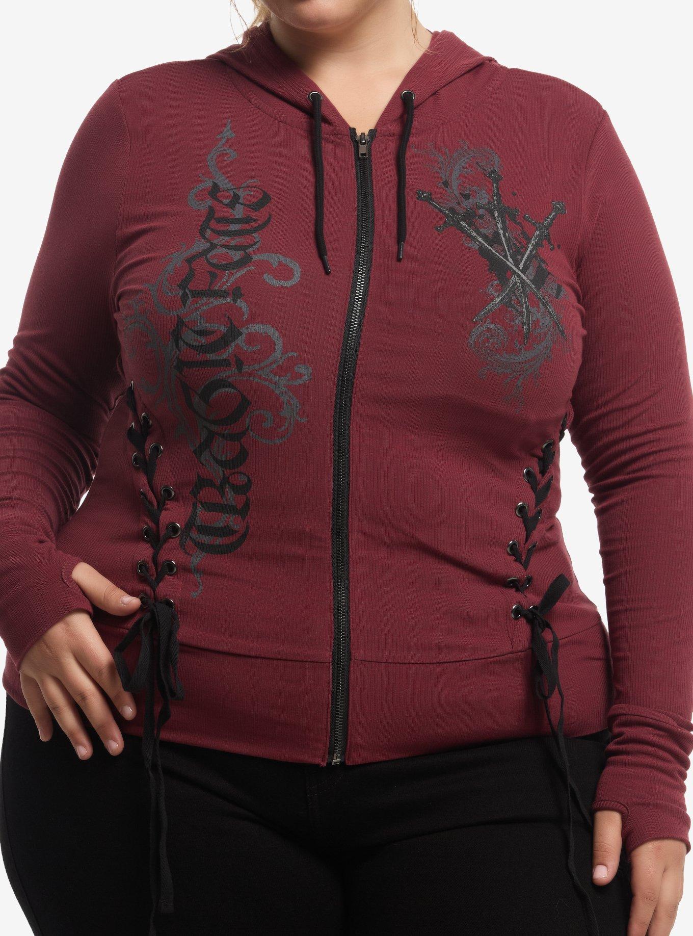 Social Collision Dagger Tragic Fate Ribbed Girls Fitted Hoodie Plus Size, , hi-res