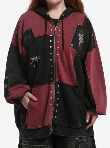 Social Collision Cyber Sigil Patchwork Stud Girls Hoodie Plus Size