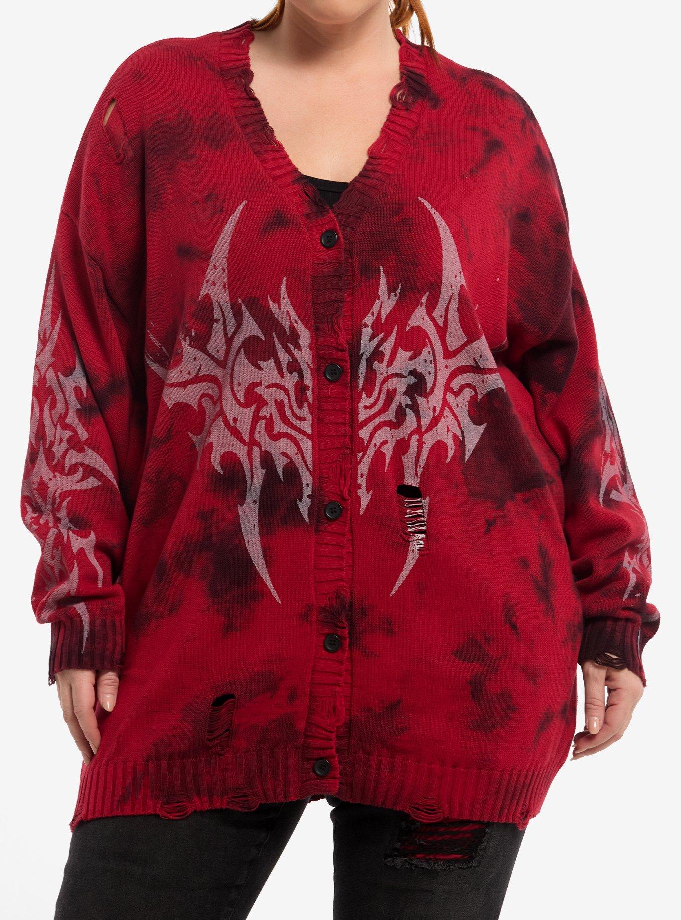 Social Collision Cyber Sigil Red Wash Girls Oversized Cardigan Plus Size, , hi-res
