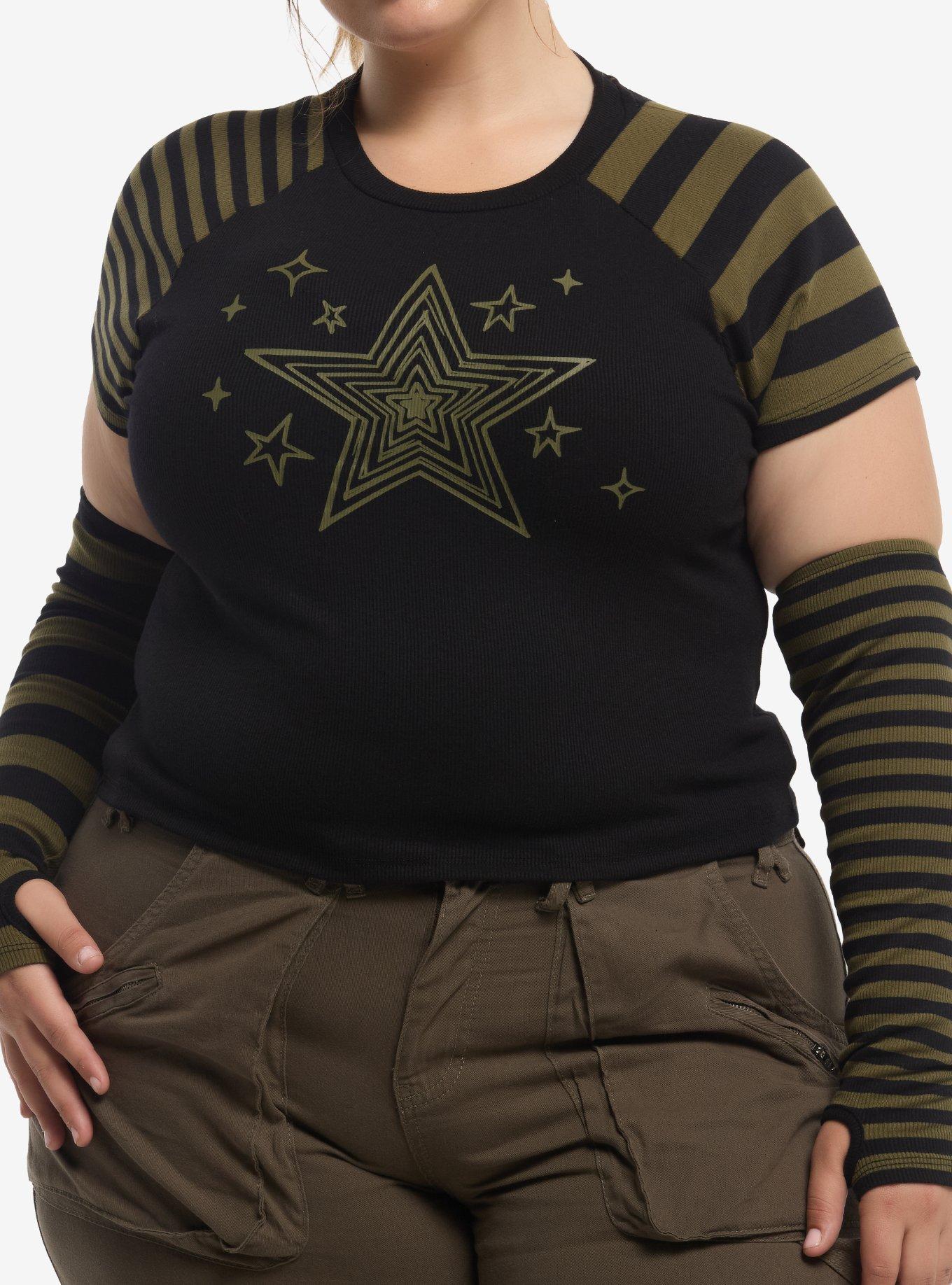 Thorn & Fable Star Girls Raglan T-Shirt With Mismatch Arm Warmers Plus Size, , hi-res