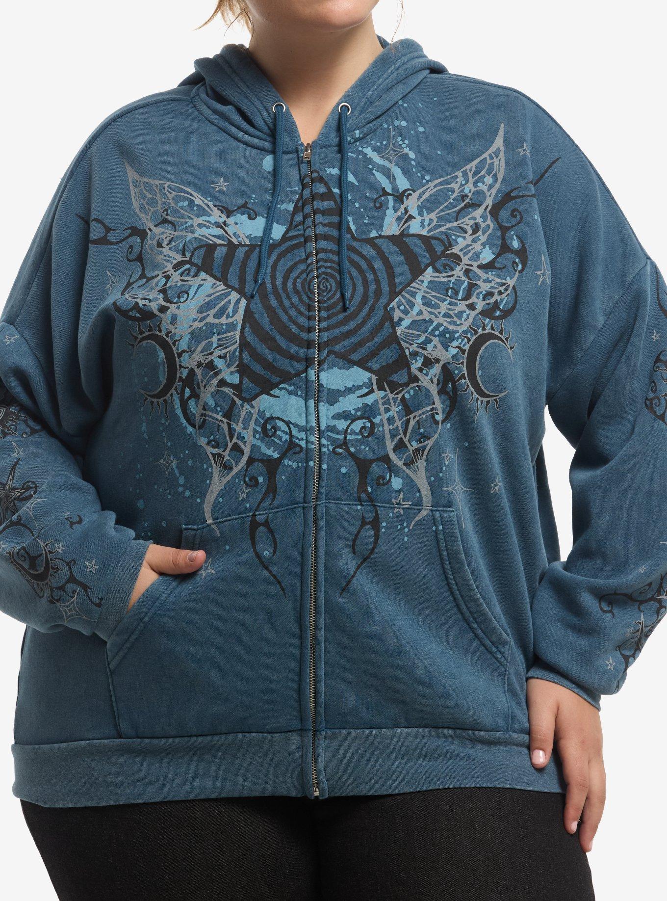 Thorn & Fable Teal Star Swirl Filigree Girls Hoodie Plus Size, , hi-res