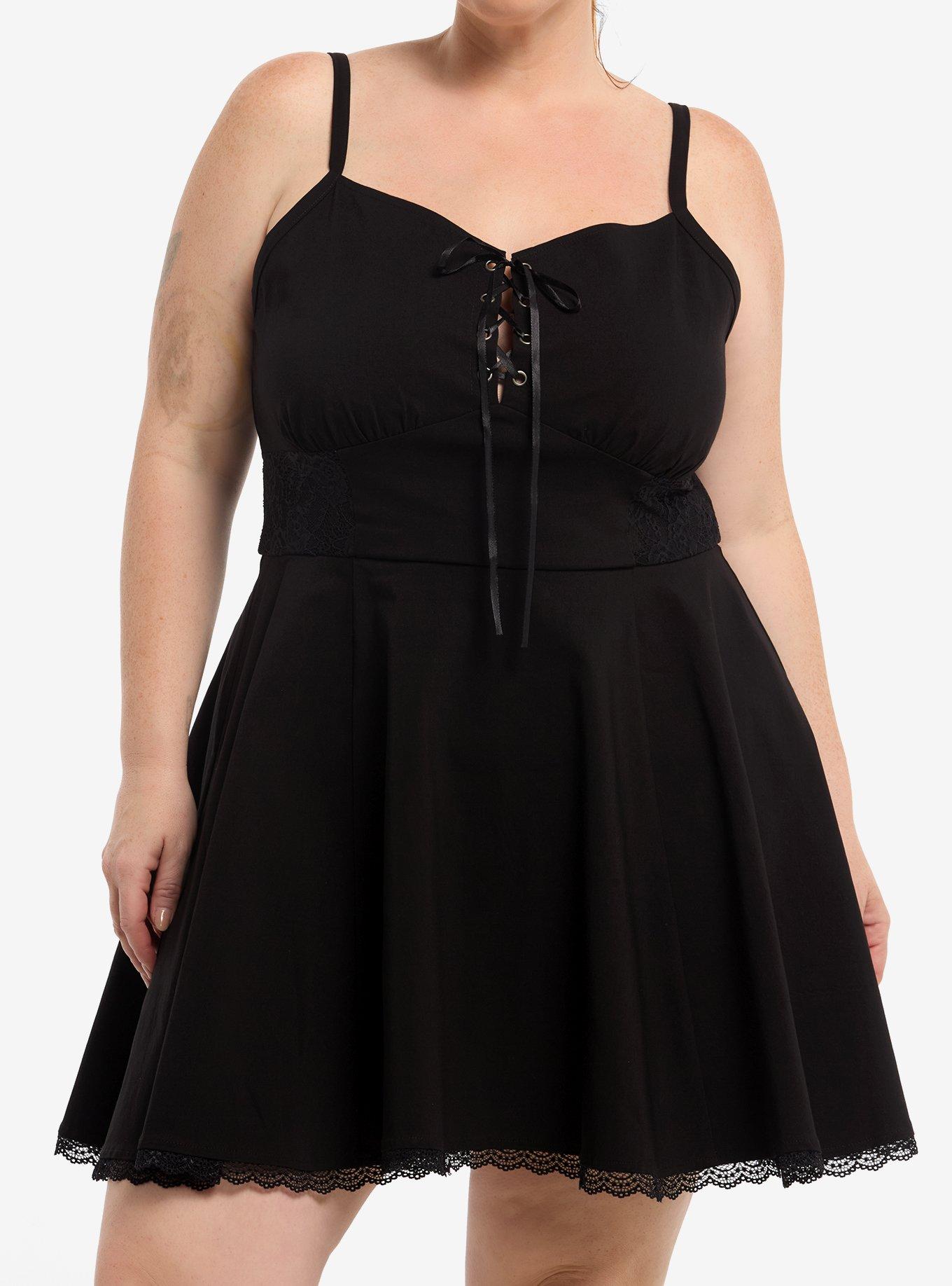 Social Collision Black Lace-Up Mini Dress Plus Size, , hi-res