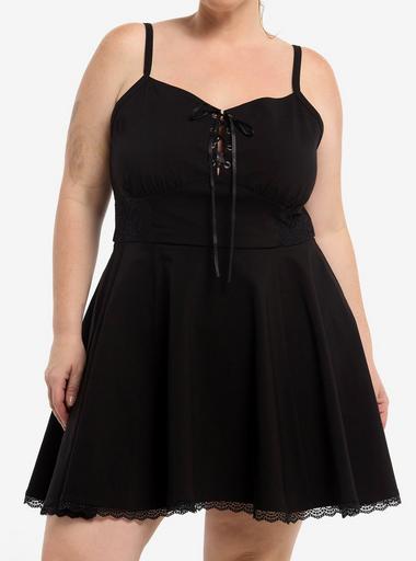Social Collision Black Lace-Up Mini Dress Plus Size | Hot Topic
