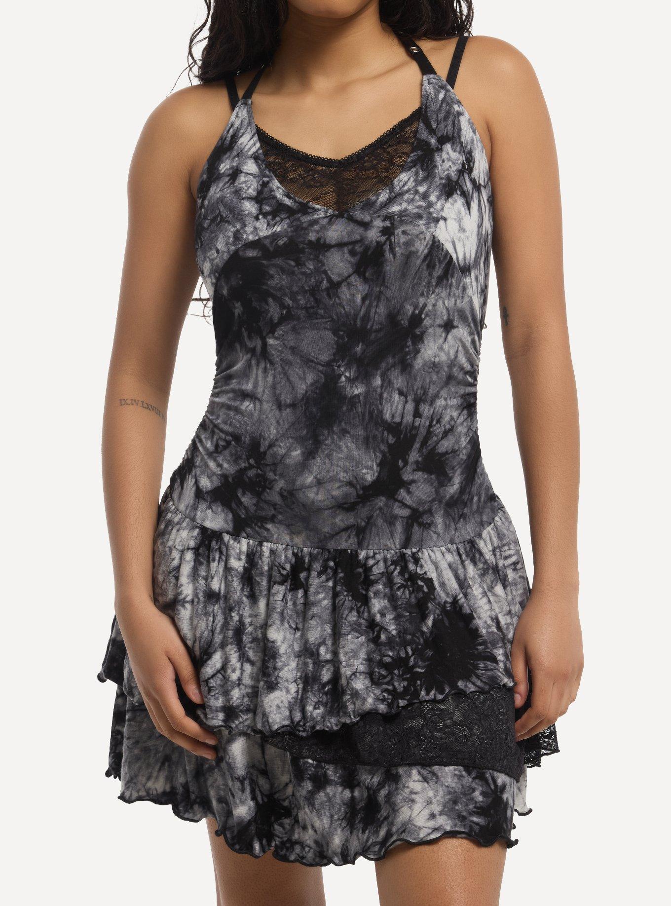 Social Collision Tie-Dye Halter Layered Mini Dress, , hi-res