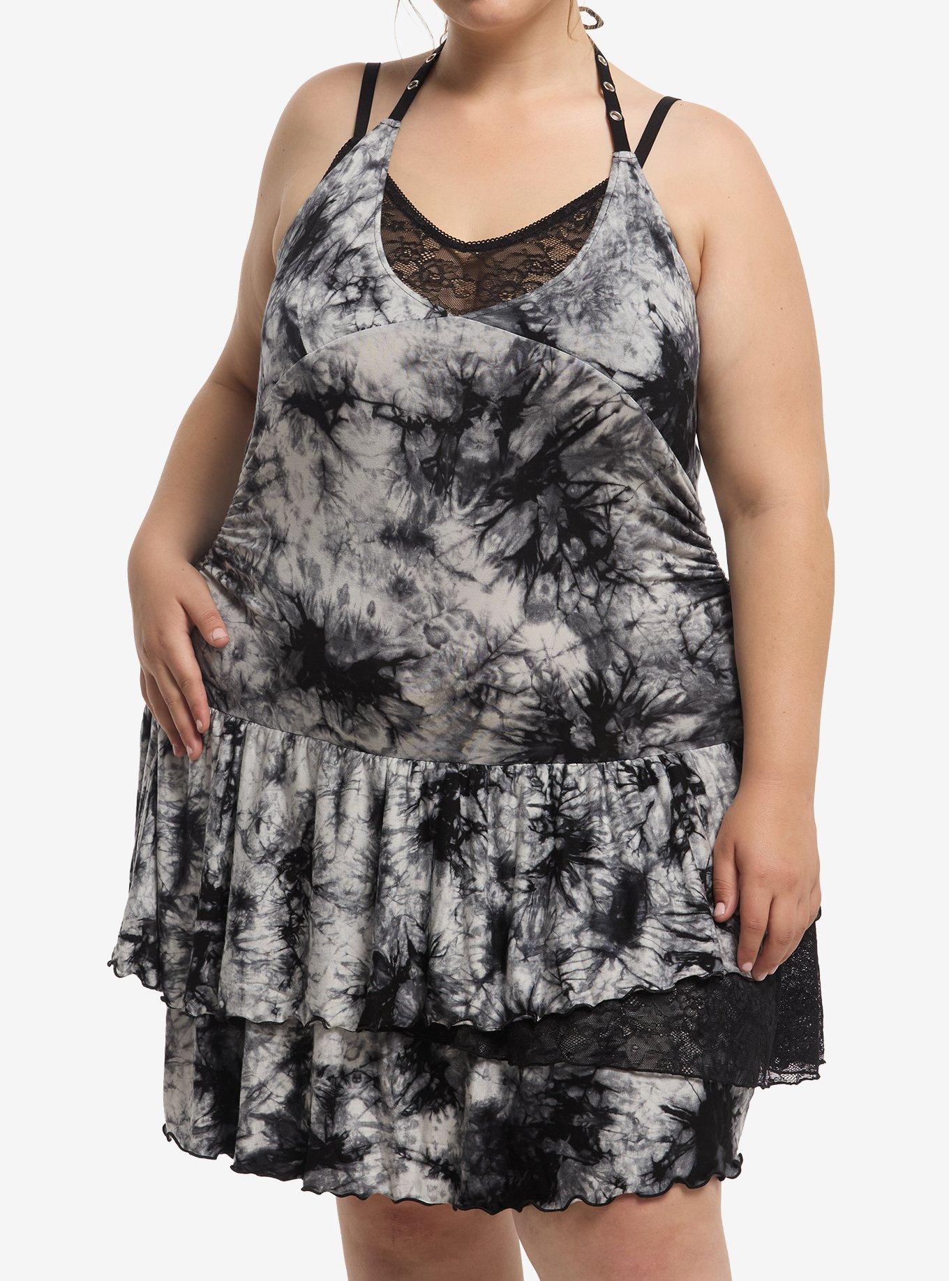 Social Collision Tie-Dye Halter Layered Mini Dress Plus Size, , hi-res