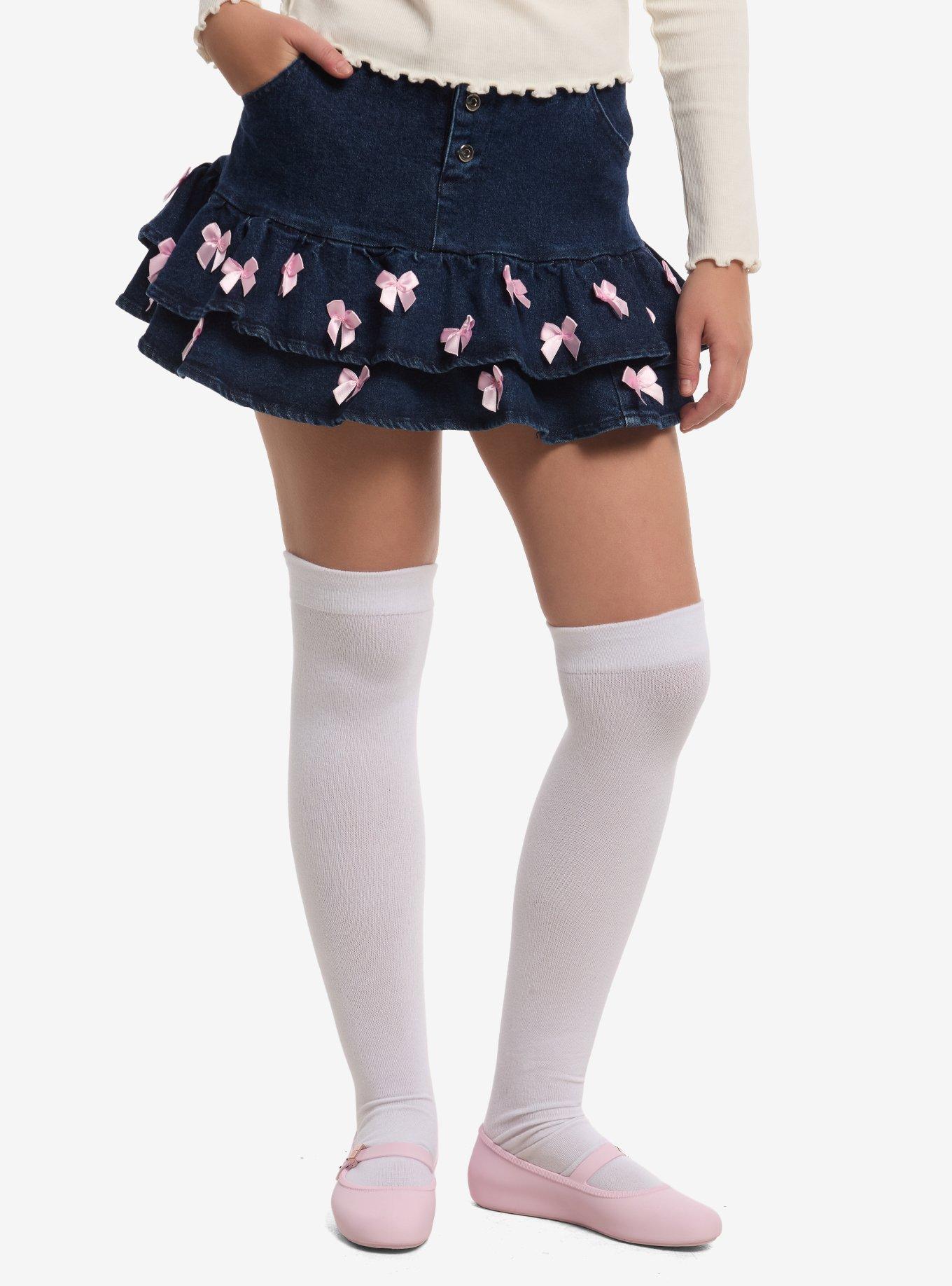 Sweet Society Dark Indigo Pink Ribbon Tiered Mini Skirt, , hi-res