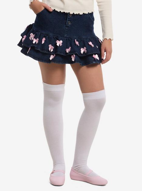 Sweet Society Dark Indigo Pink Ribbon Tiered Mini Skirt | Hot Topic