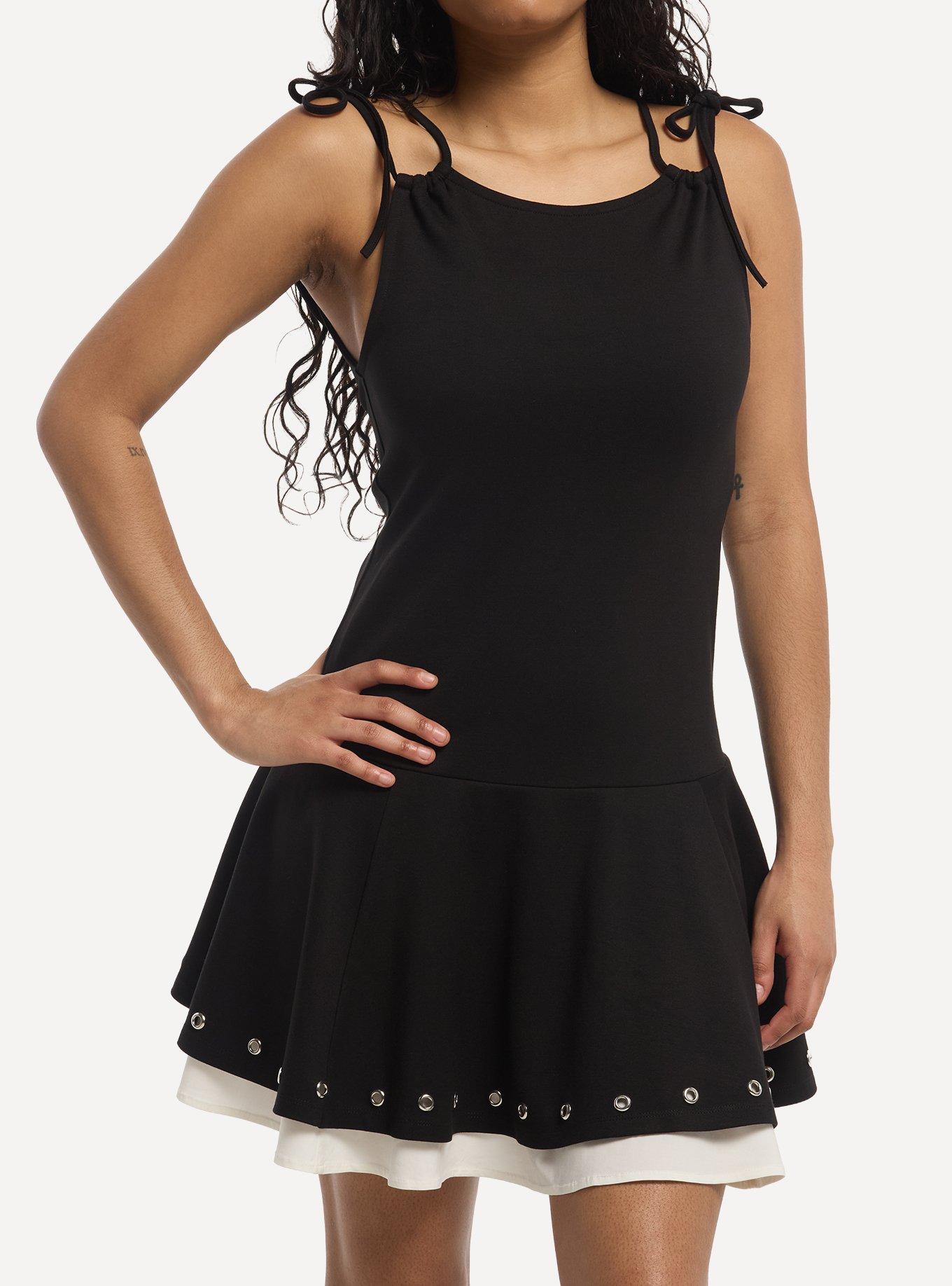 Social Collision Grommet Ruffle Tie Strap Dress, , hi-res