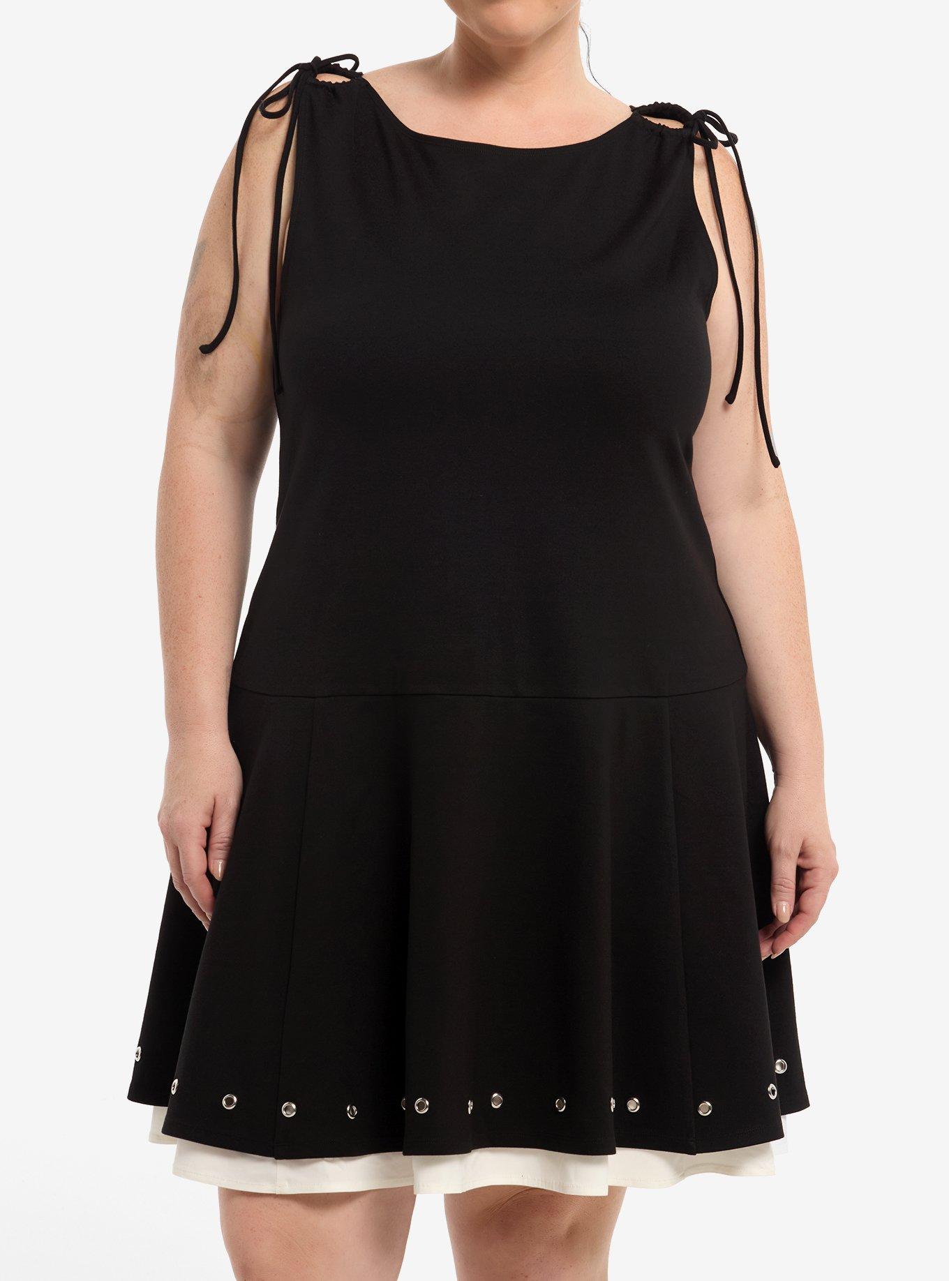 Social Collision Grommet Ruffle Tie Strap Dress Plus Size, , hi-res