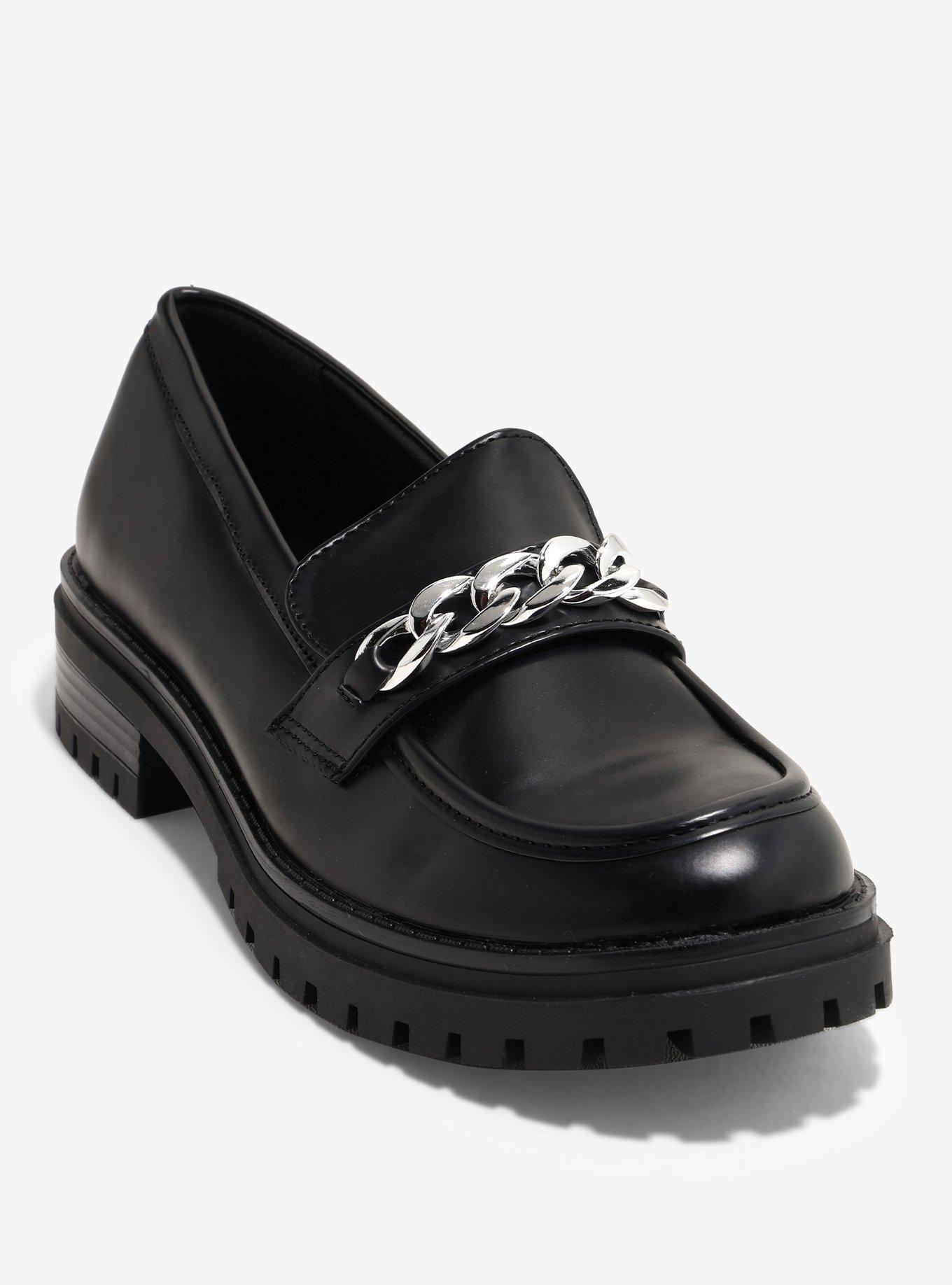 N.Y.L.A. Black Silver Chain Loafers, , hi-res