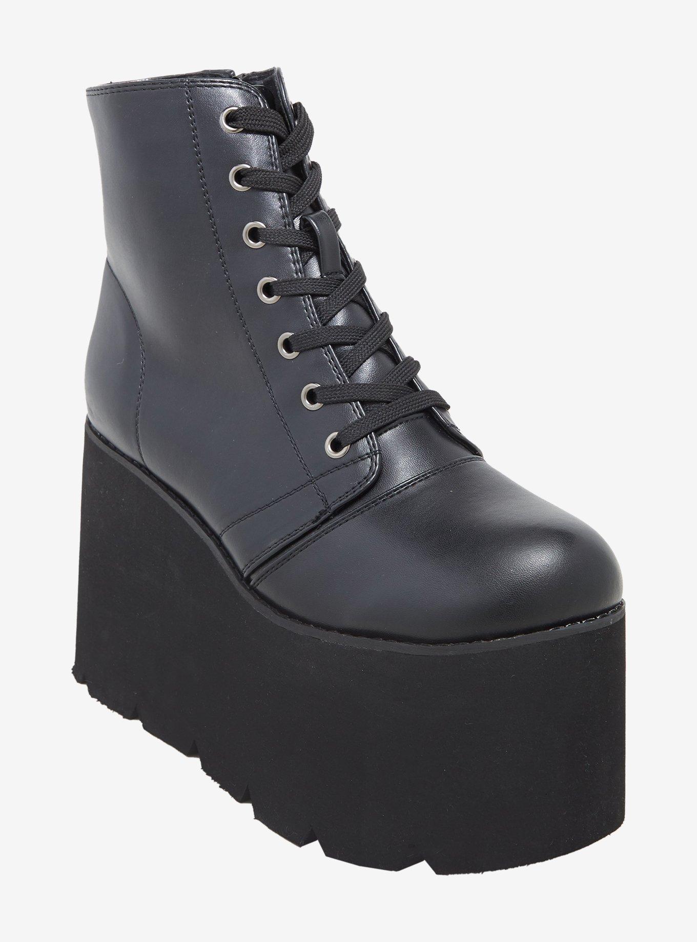 N.Y.L.A. Black Platform Combat Boots, , hi-res