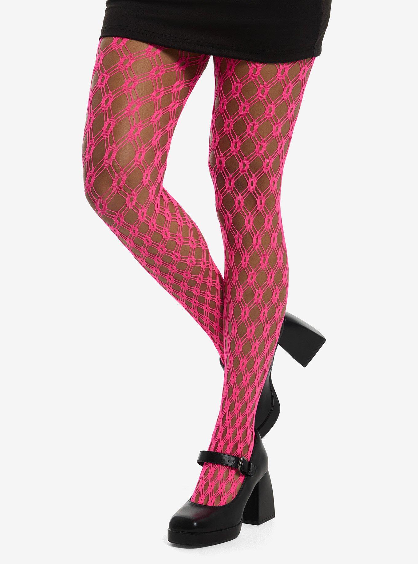 Hot Pink Eyelet Fishnet Tights, , hi-res