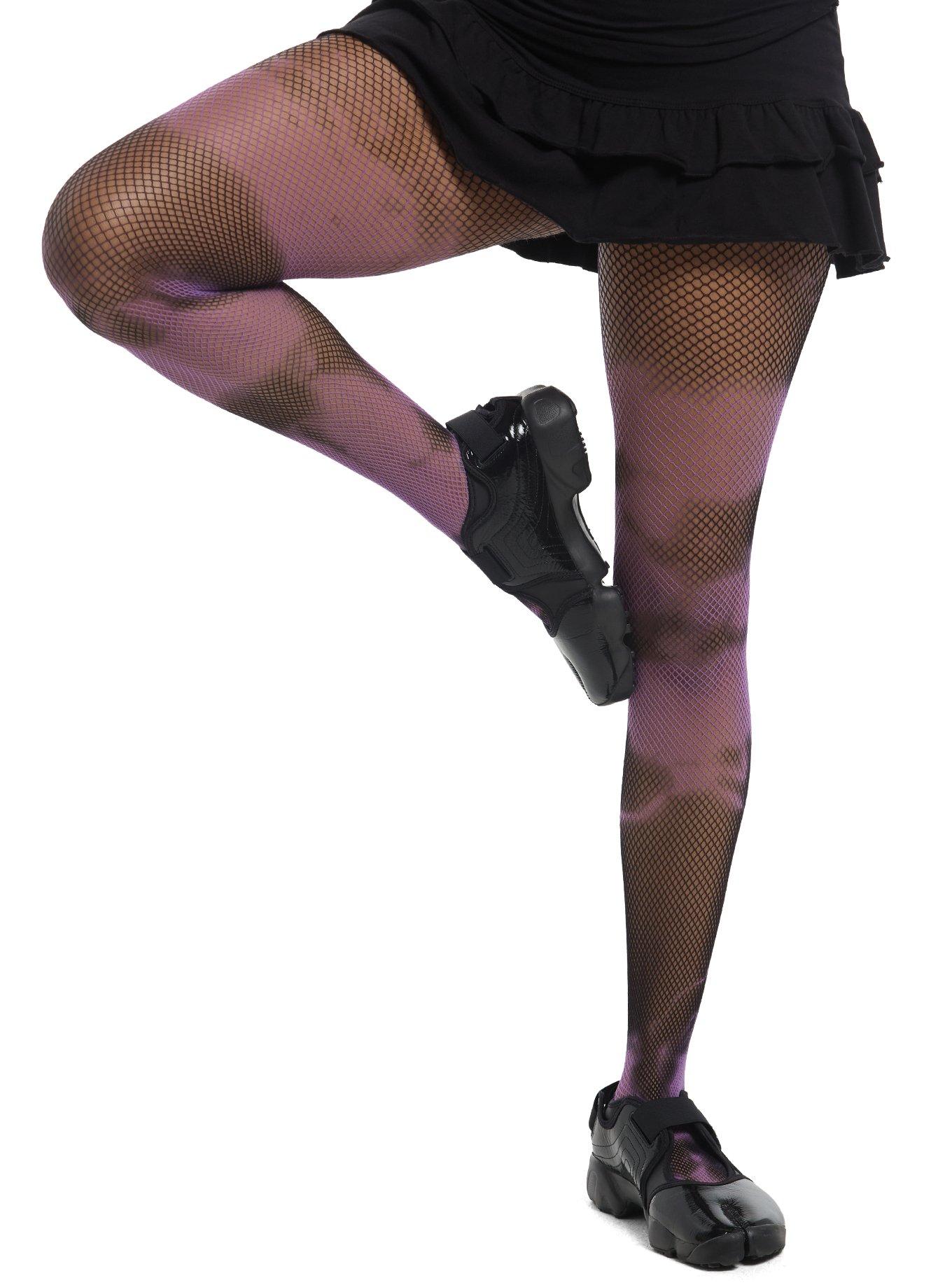 Purple & Black Tie-Dye Fishnet Tights, , hi-res