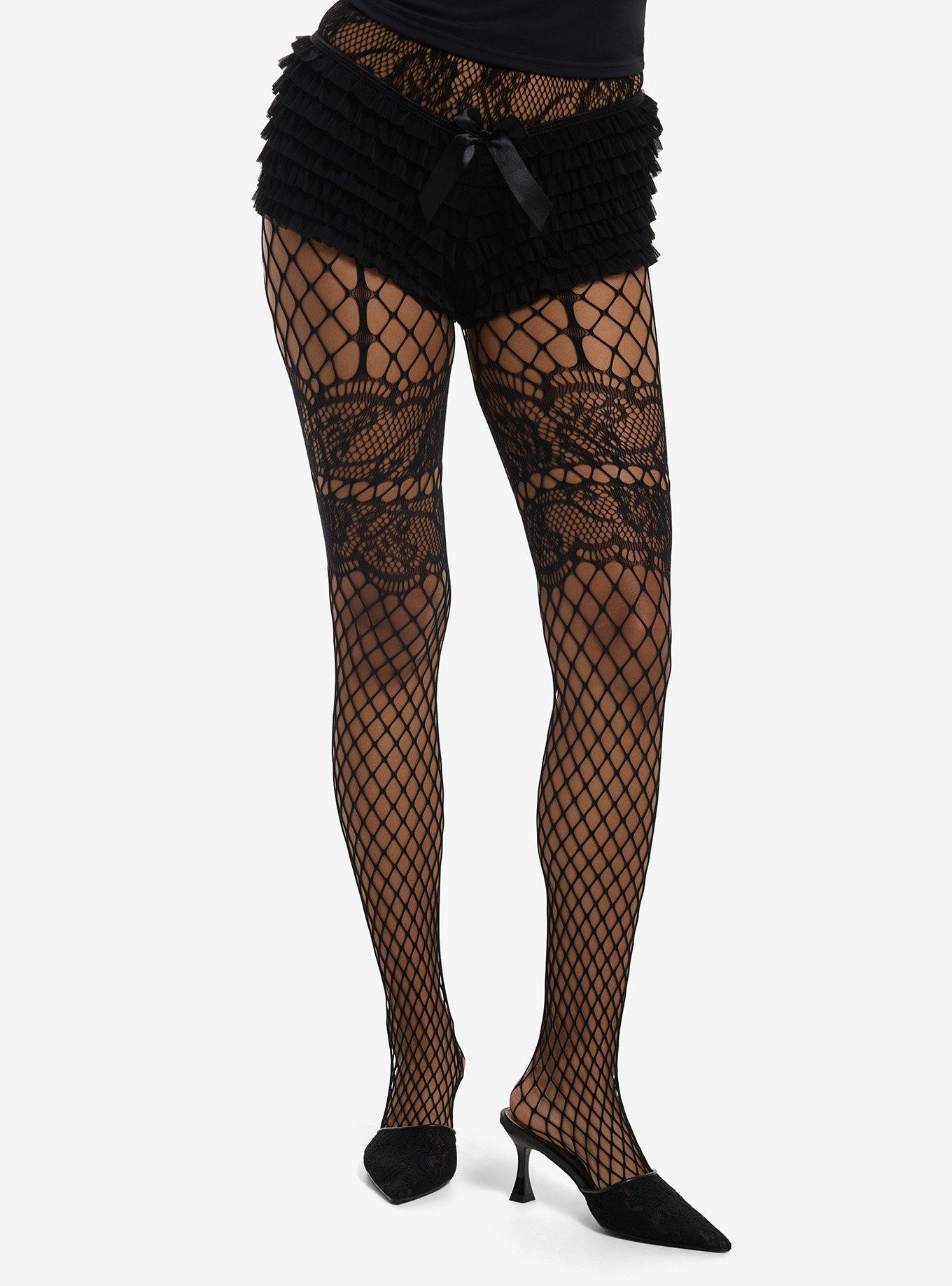 French Lace Garter Fishnet Tights, , hi-res
