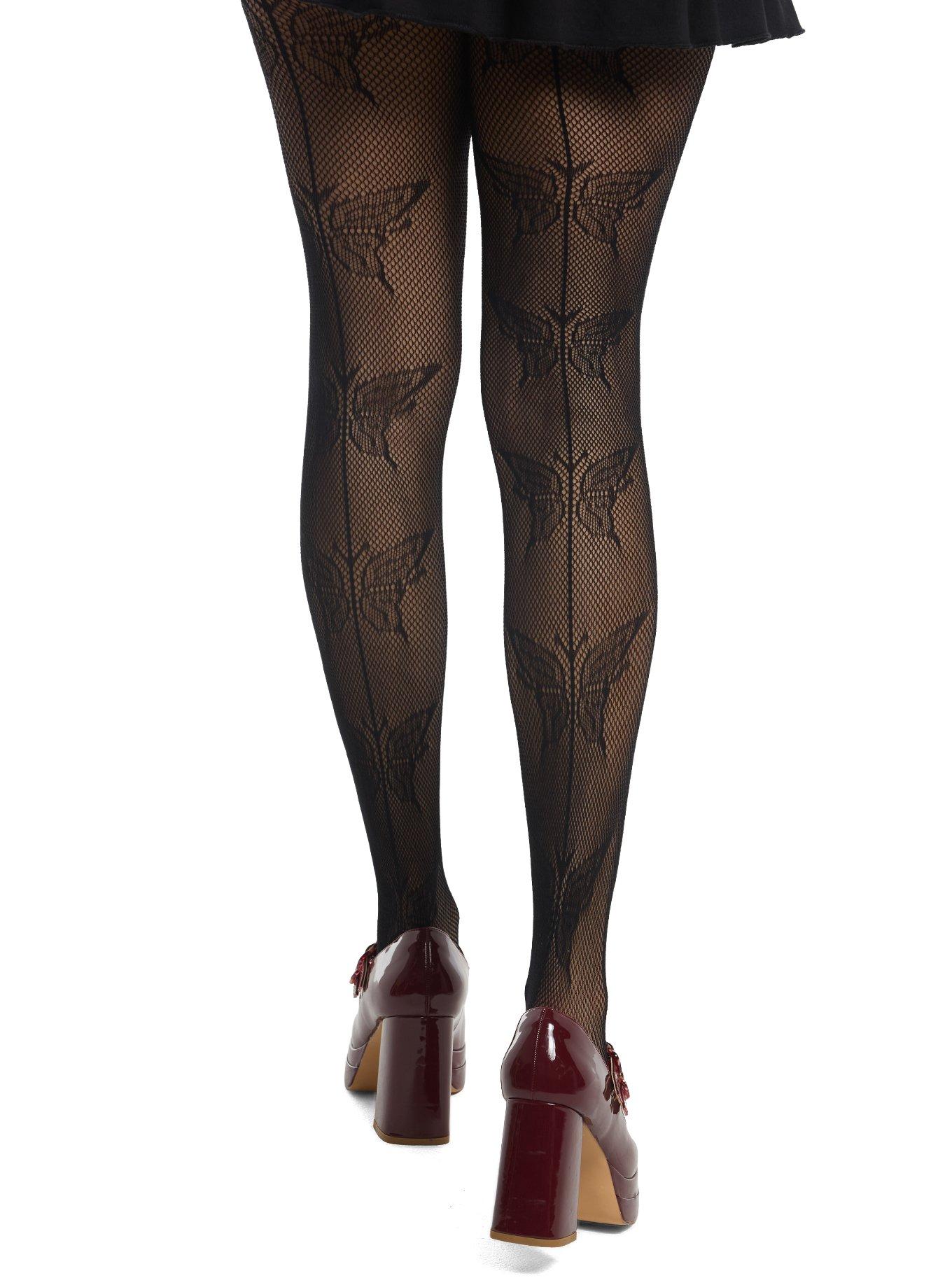 Butterfly Back Seam Fishnet Thigh Highs, , hi-res
