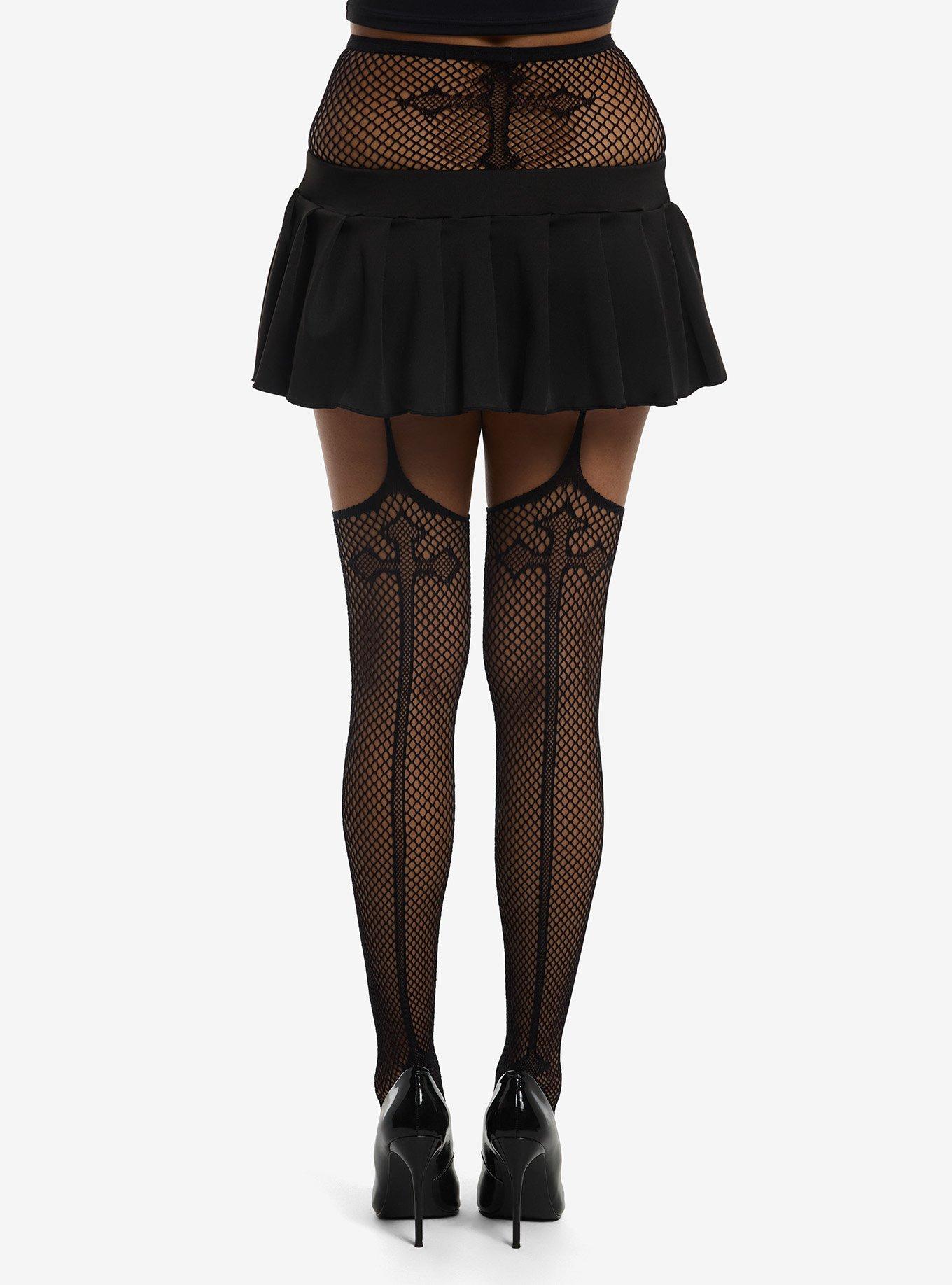 Gothic Cross Garter Fishnet Tights, , hi-res