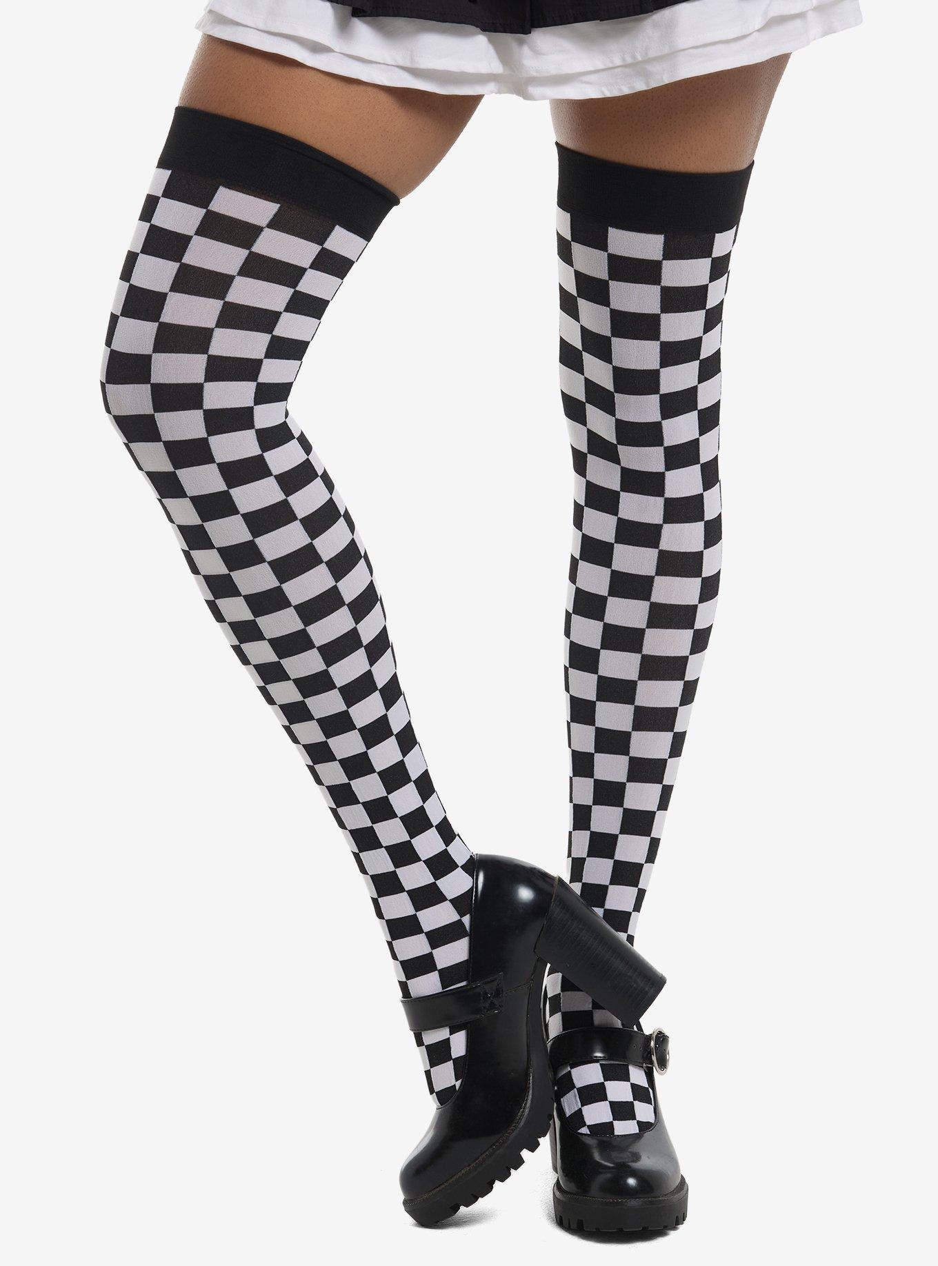Black & White Checker Thigh Highs, , hi-res