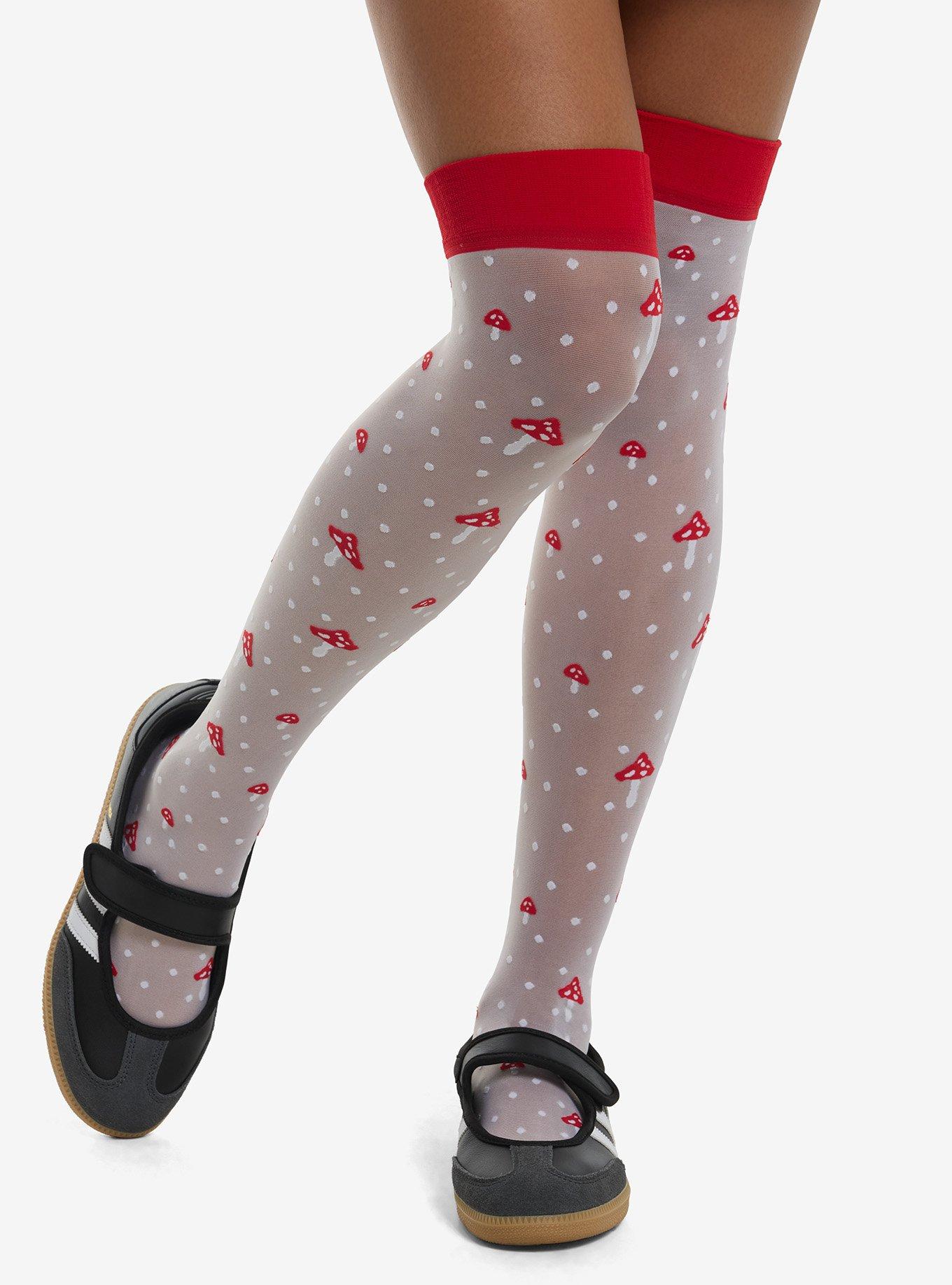 Red Mushroom Polka Dot Thigh Highs, , hi-res