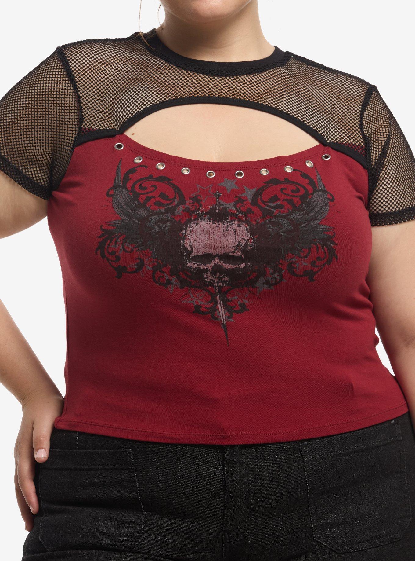 Social Collision Skull Fishnet Cutout Girls Baby T-Shirt Plus Size, , hi-res