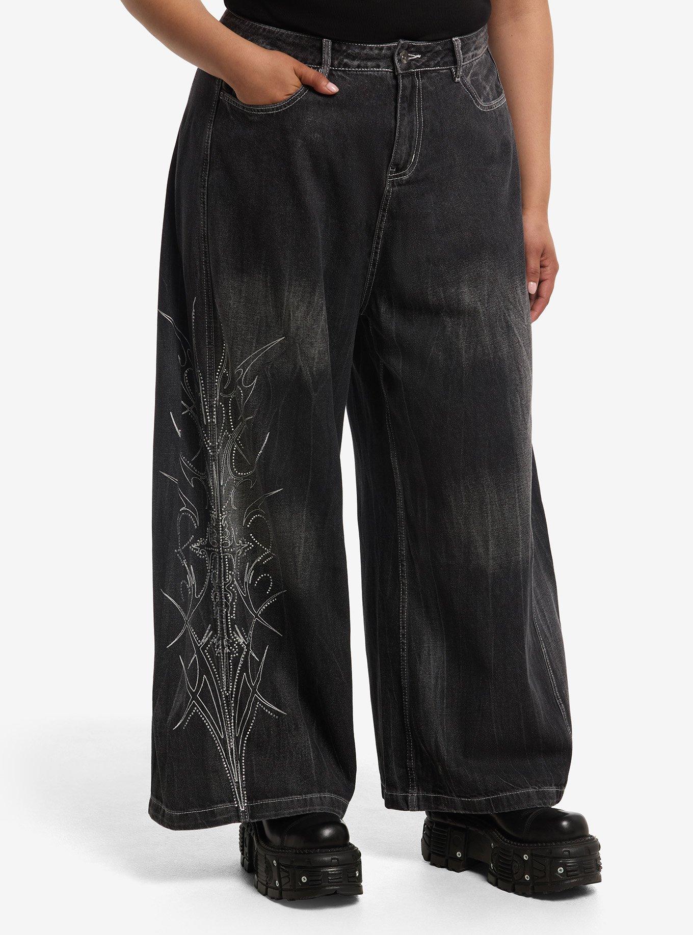 SOCIALCOLLISION Social Collision Cyber Rhinestone Wide Taper Jeans Plus Size