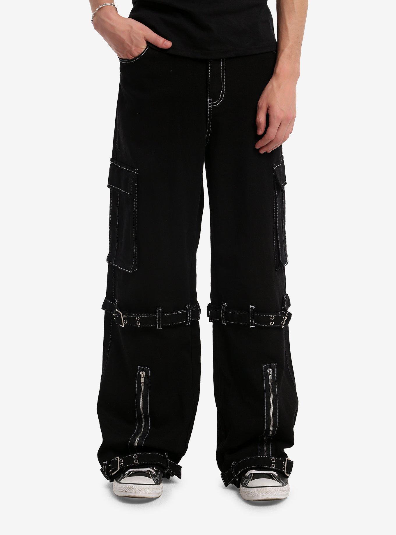 Black & White Contrast Stitch Zipper Pants | Hot Topic
