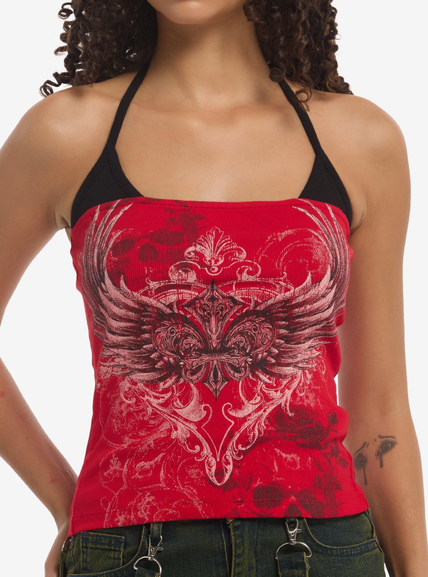 Social Collision Wing Heart Girls Halter Top, , hi-res