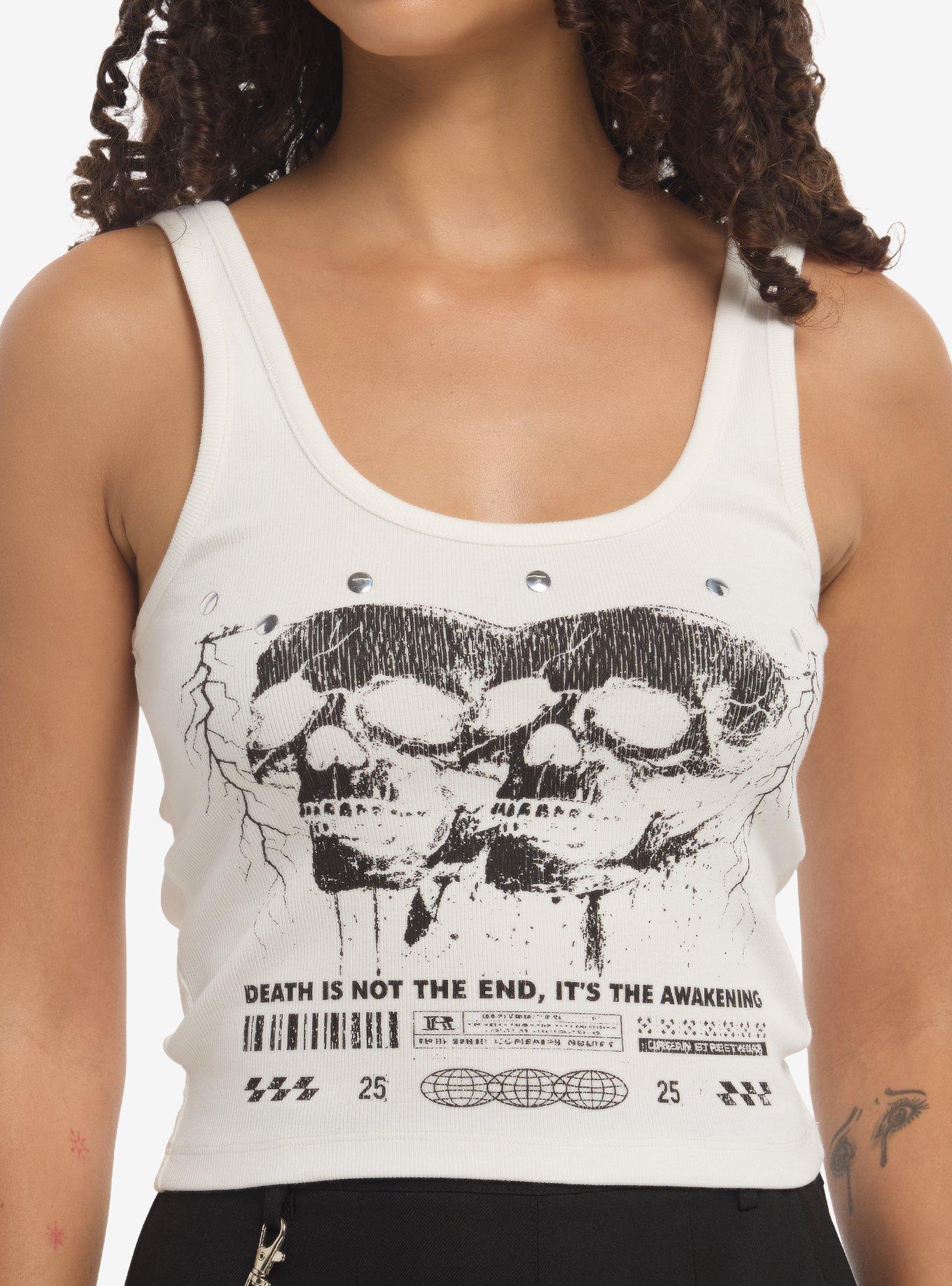 Social Collision Skull Stud Girls Crop Tank Top, , hi-res