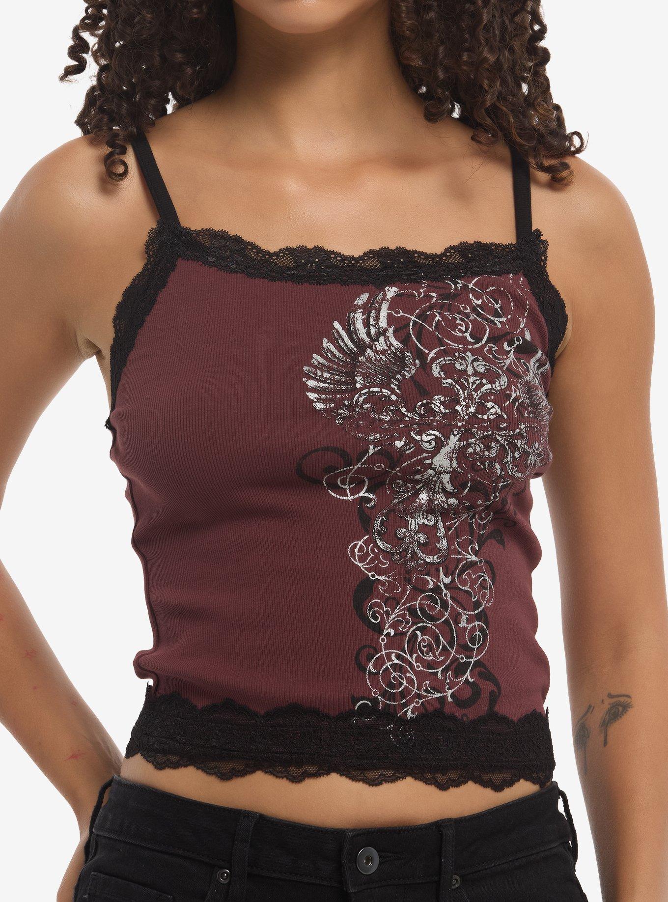 Social Collision Burgundy Cross Filigree Girls Cami, , hi-res
