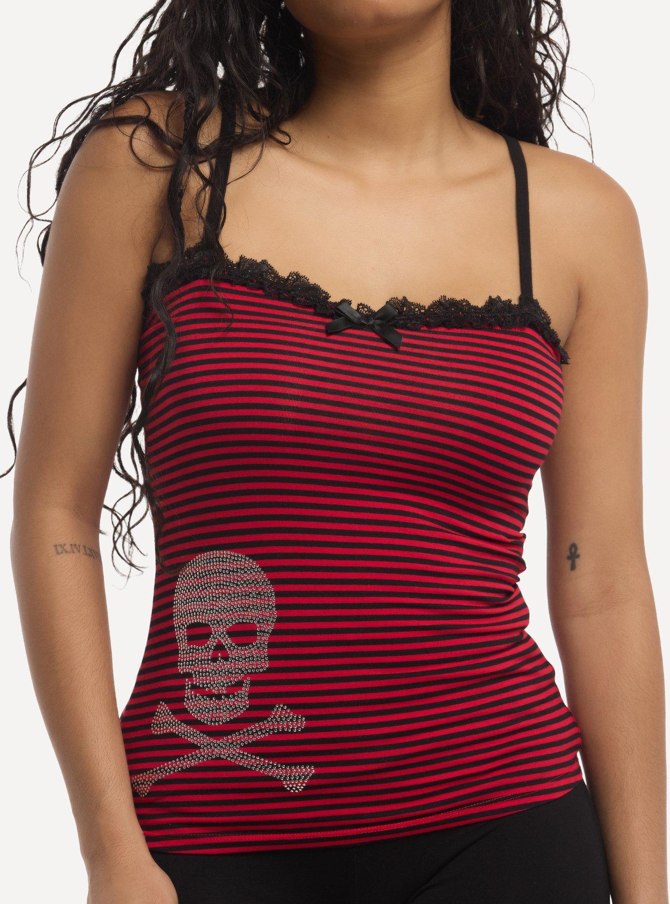 Black & Red Stripe Skull Girls Cami, , hi-res