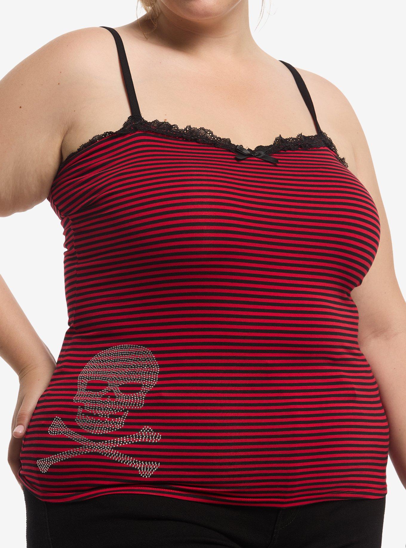 Black & Red Stripe Skull Girls Cami Plus Size, , hi-res