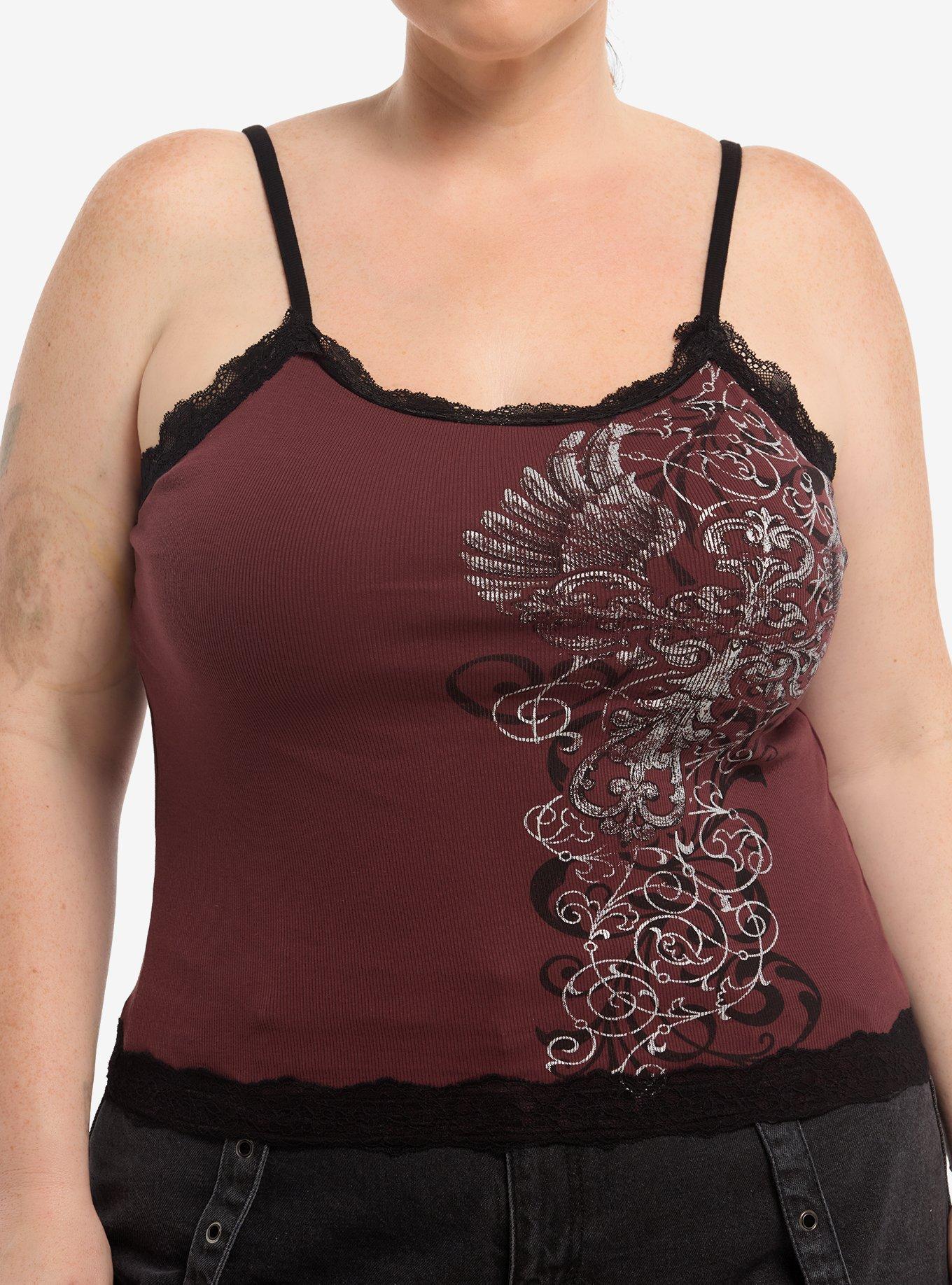Social Collision Burgundy Cross Filigree Girls Cami Plus Size, , hi-res