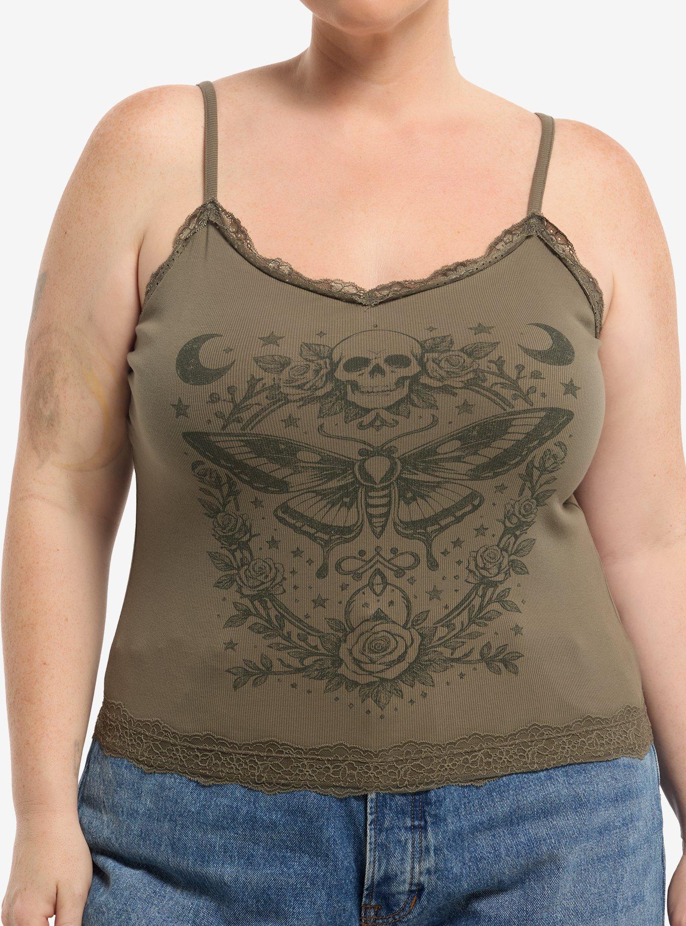 Thorn & Fable Olive Skull Moth Girls Cami Plus Size, , hi-res