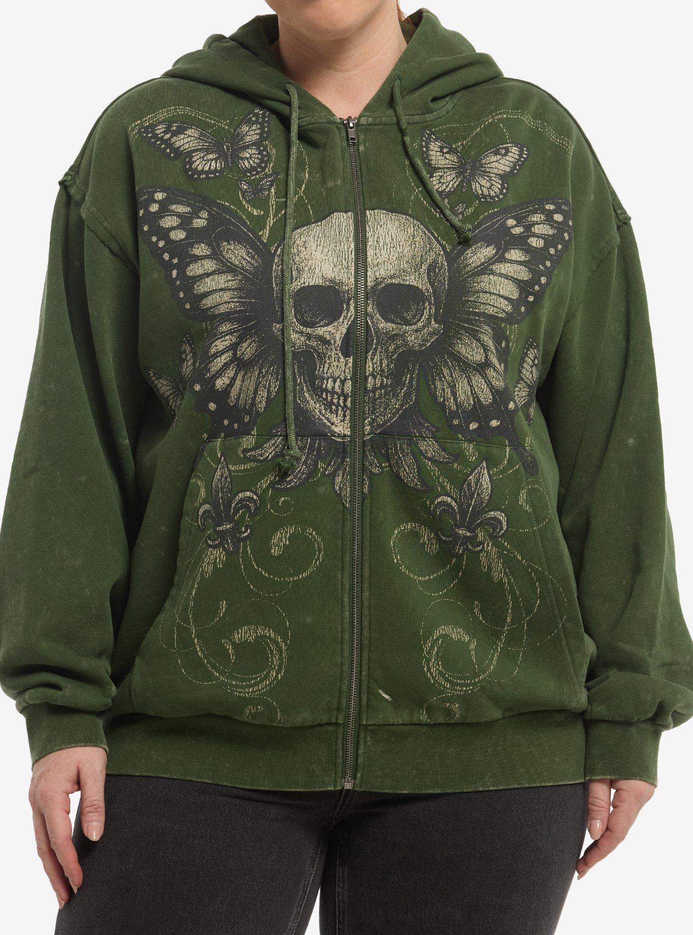 Thorn & Fable Green Skull Butterfly Girls Oversized Hoodie Plus Size