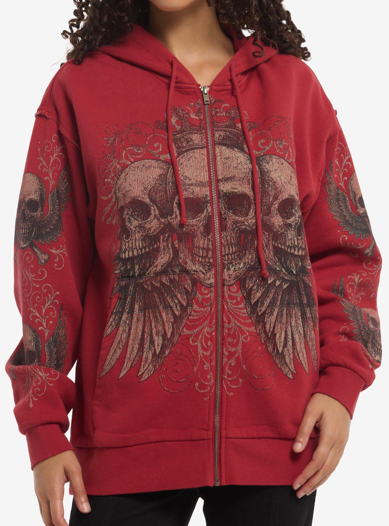 Social Collision Triple Skull Girls Oversized Hoodie, , hi-res