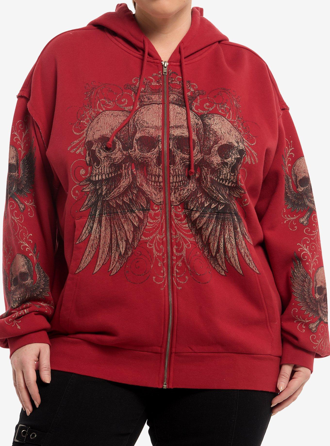 Social Collision Triple Skull Girls Oversized Hoodie Plus Size, , hi-res