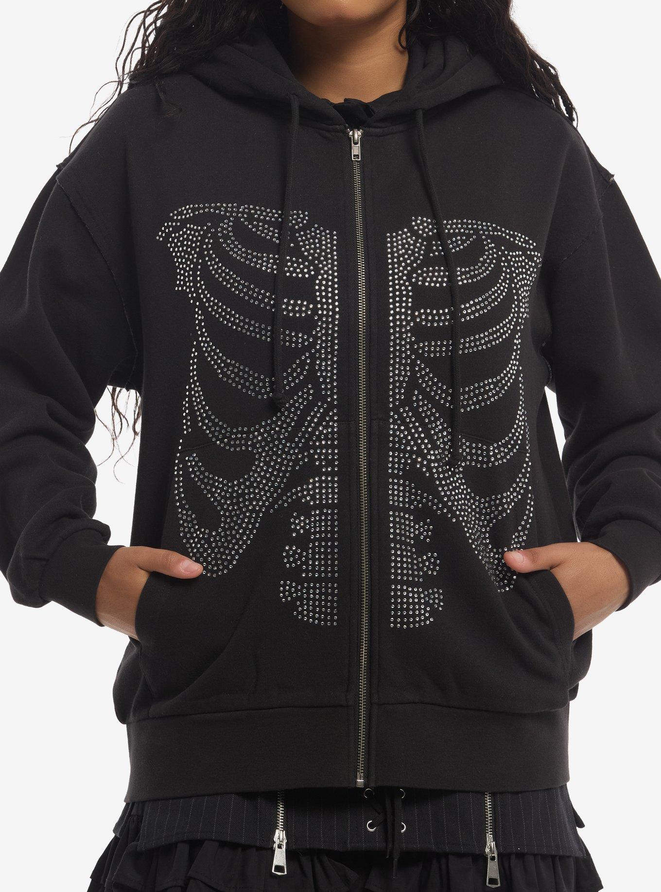 Social Collision Rib Cage Rhinestone Girls Hoodie, , hi-res