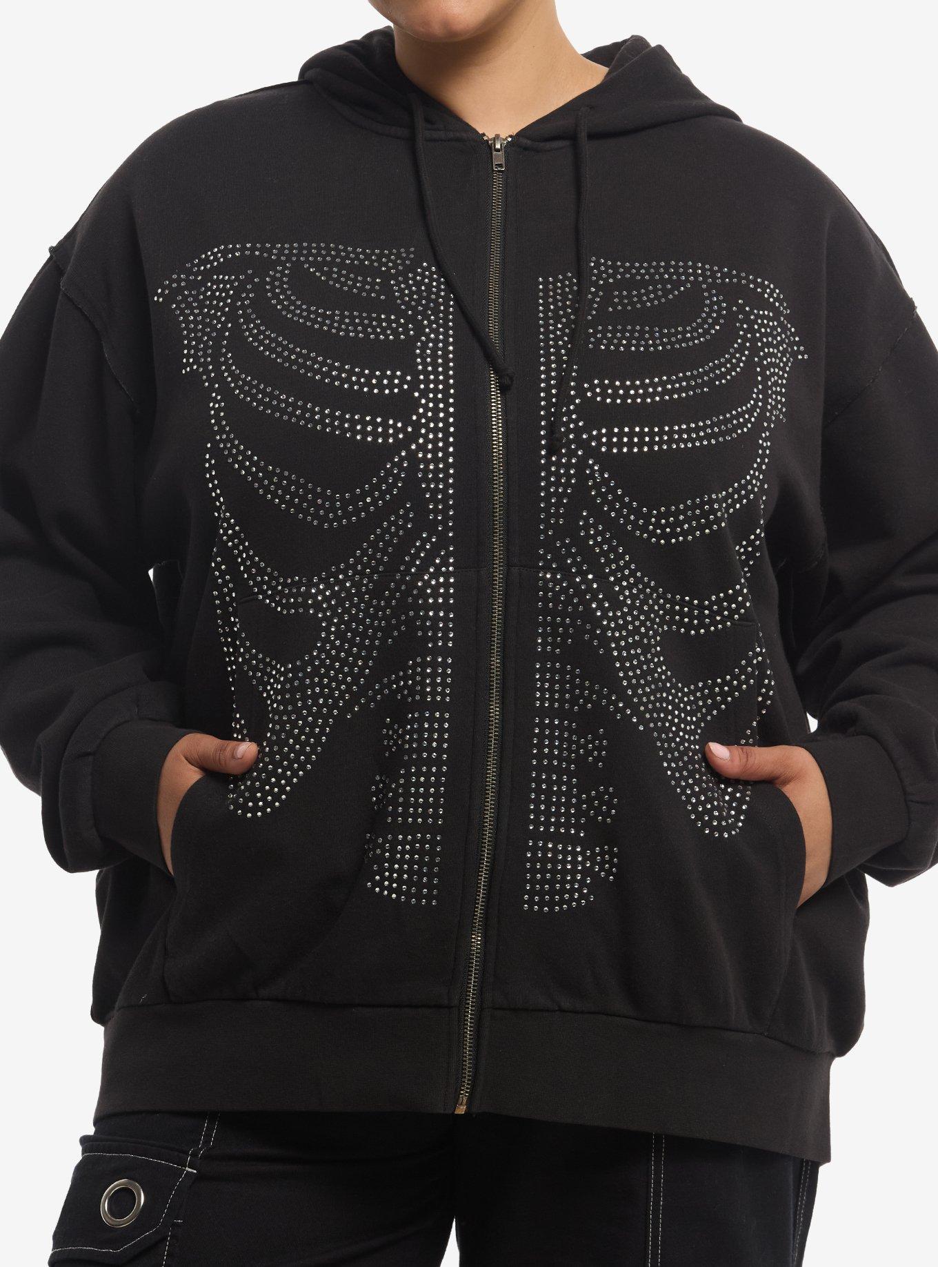 Social Collision Rib Cage Rhinestone Girls Hoodie Plus Size, , hi-res
