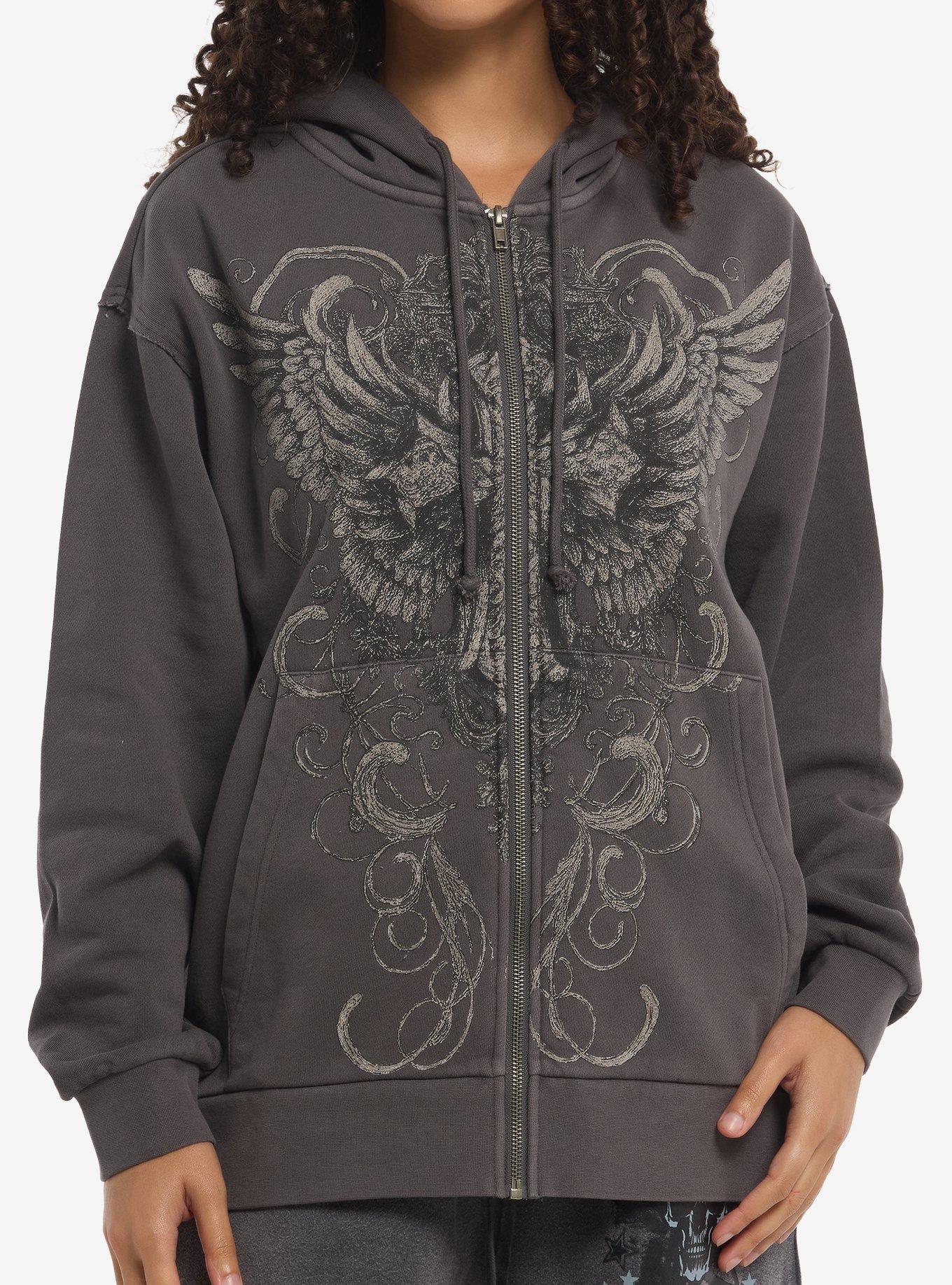 Social Collision Grey Winged Cross Girls Oversized Hoodie | Hot Topic