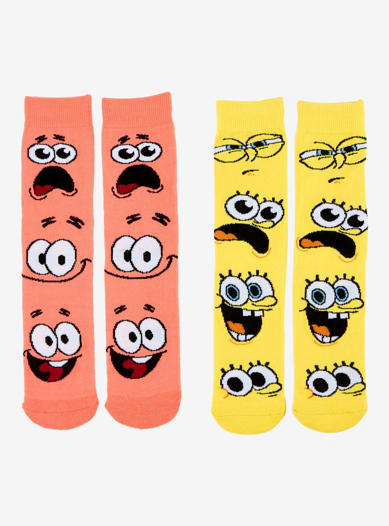 SpongeBob SquarePants Patrick & SpongeBob Face Allover Print Crew Socks, , hi-res