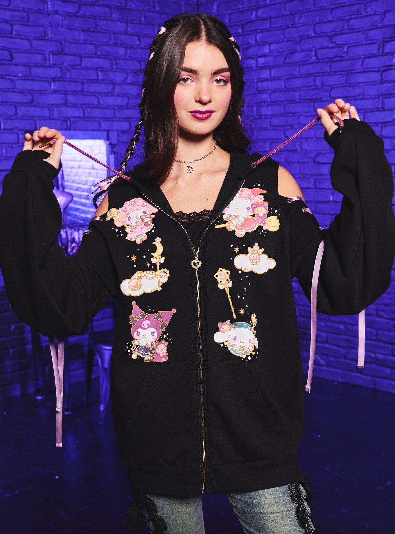 Hello Kitty And Friends Magic Lace-Up Girls Cold-Shoulder Hoodie