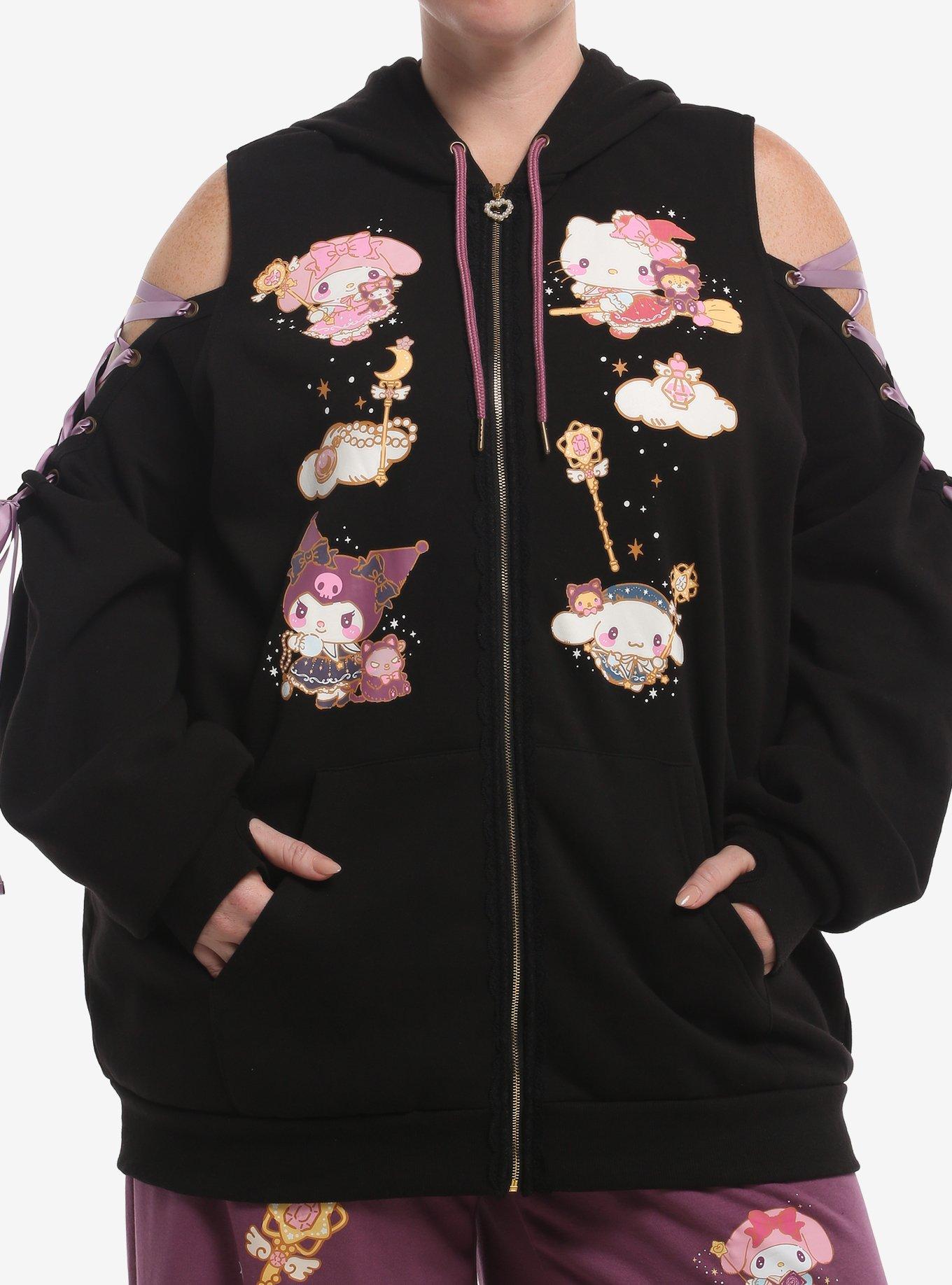 Hello Kitty And Friends Magic Lace-Up Girls Cold-Shoulder Hoodie Plus Size