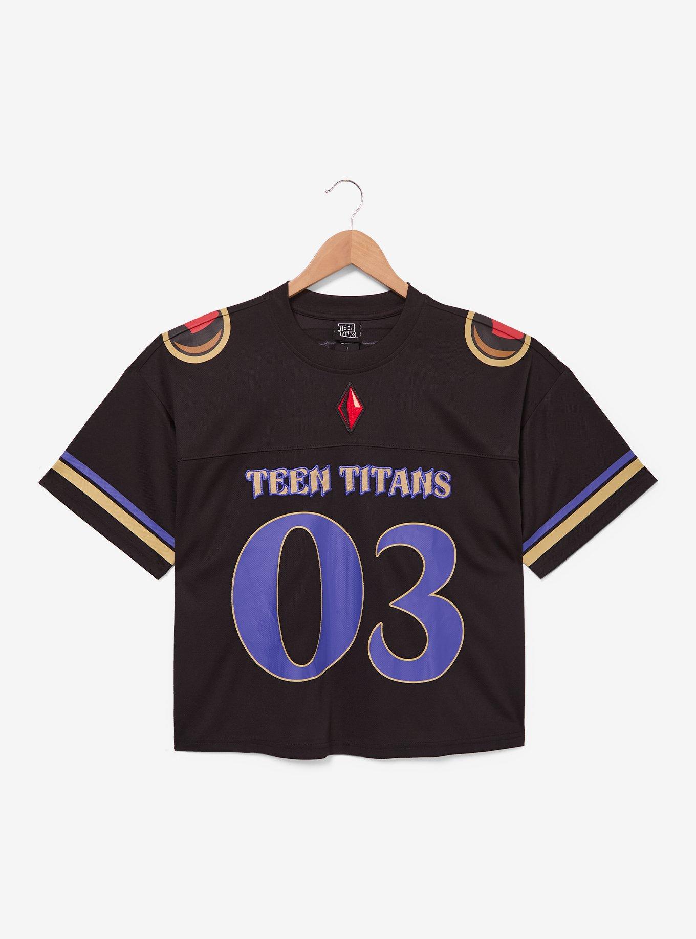 DC Comics Teen Titans Raven Women's Plus Size Cropped Football Jersey - BoxLunch Exclusive