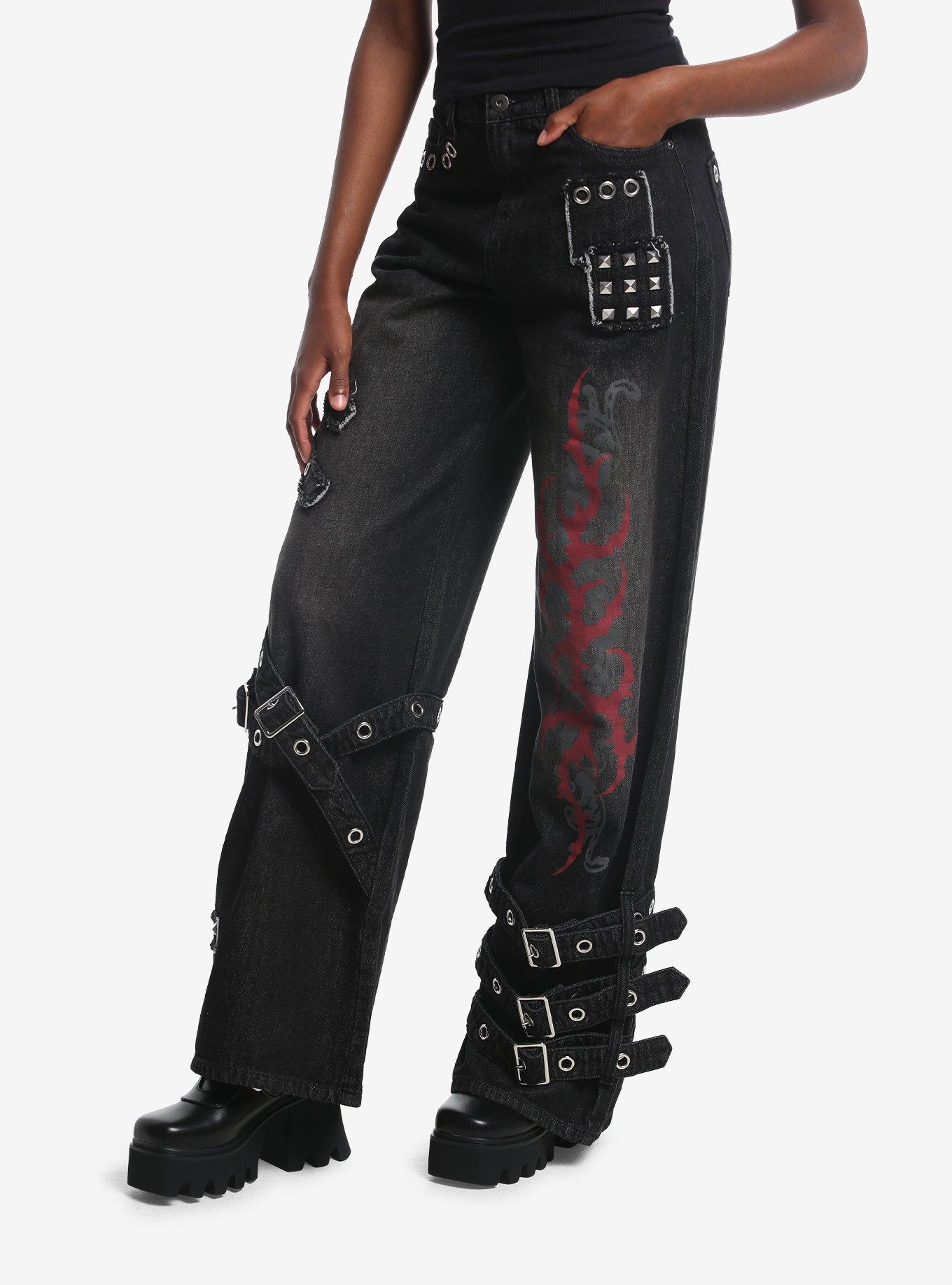 Social Collision Grommet Strap Stud Wide Leg Jeans, , hi-res