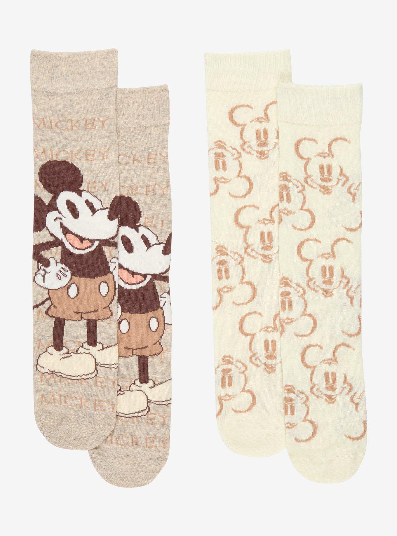 Disney Mickey Mouse Beige Icons Crew Sock Set, , hi-res