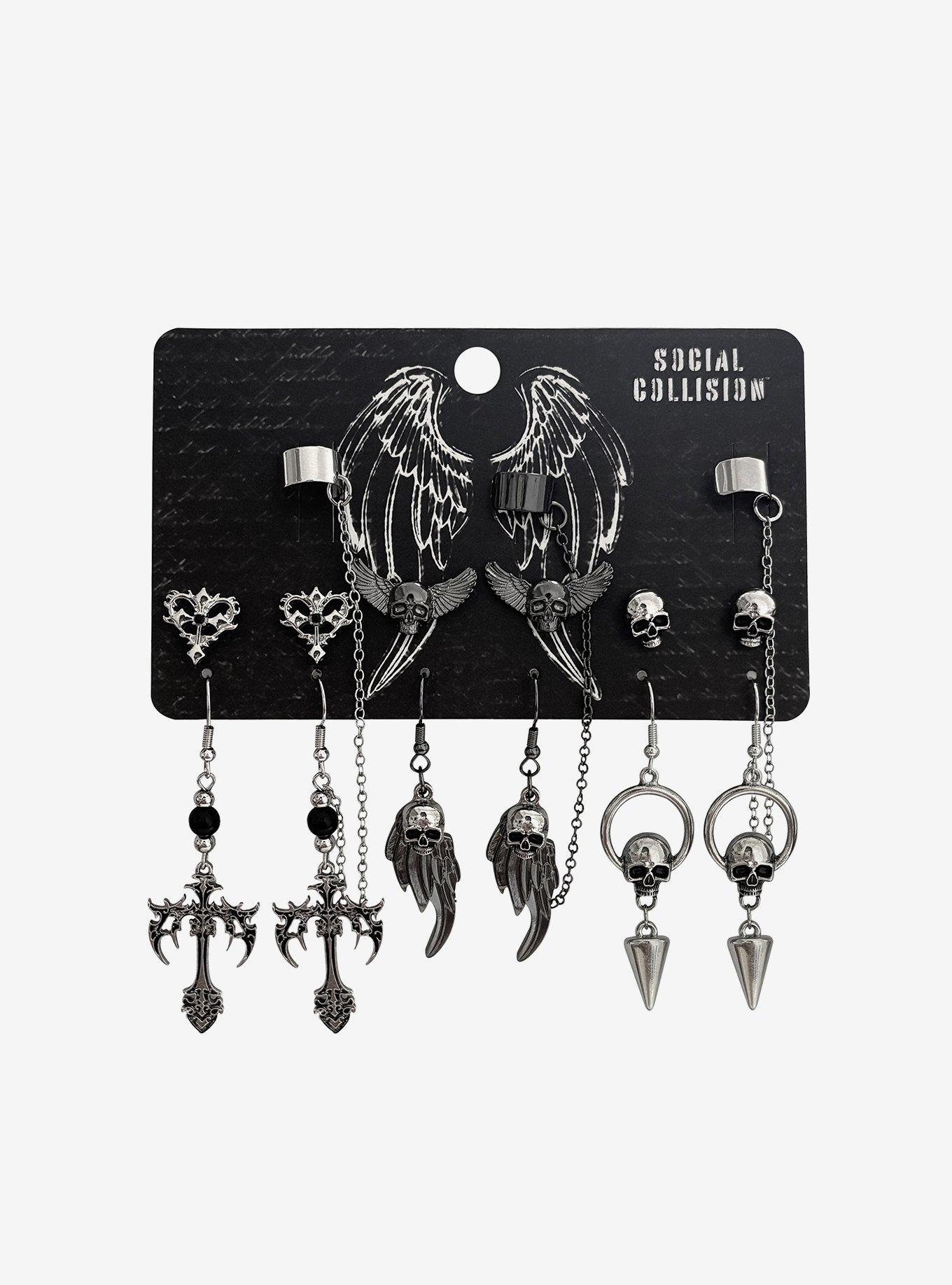 Social Collision Skull Wing Cuff Earring Set, , hi-res