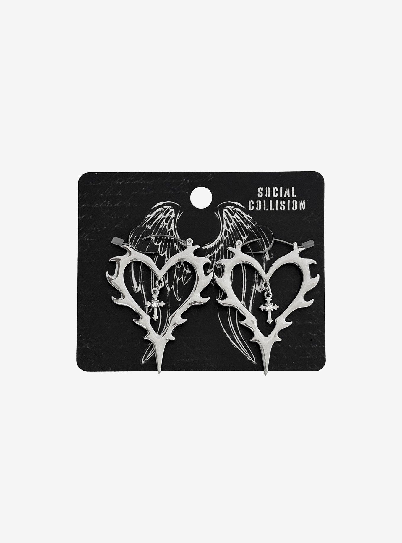 Social Collision Flame Heart Hoop Earrings, , hi-res
