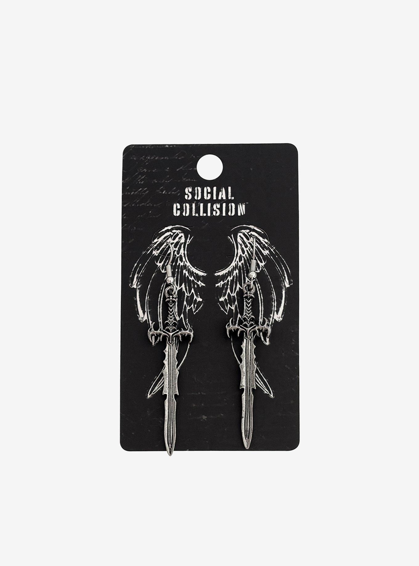 Social Collision Cyber Dagger Drop Earrings, , hi-res